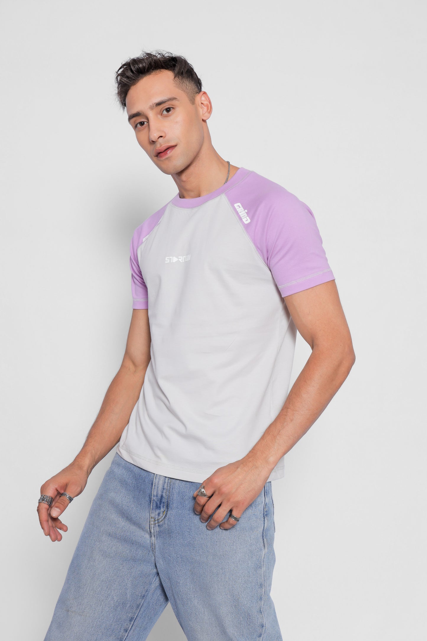 Starton Apparel Men's Smart Slim Fit T-Shirt Light Grey Lavender 3D Print (STM-021)