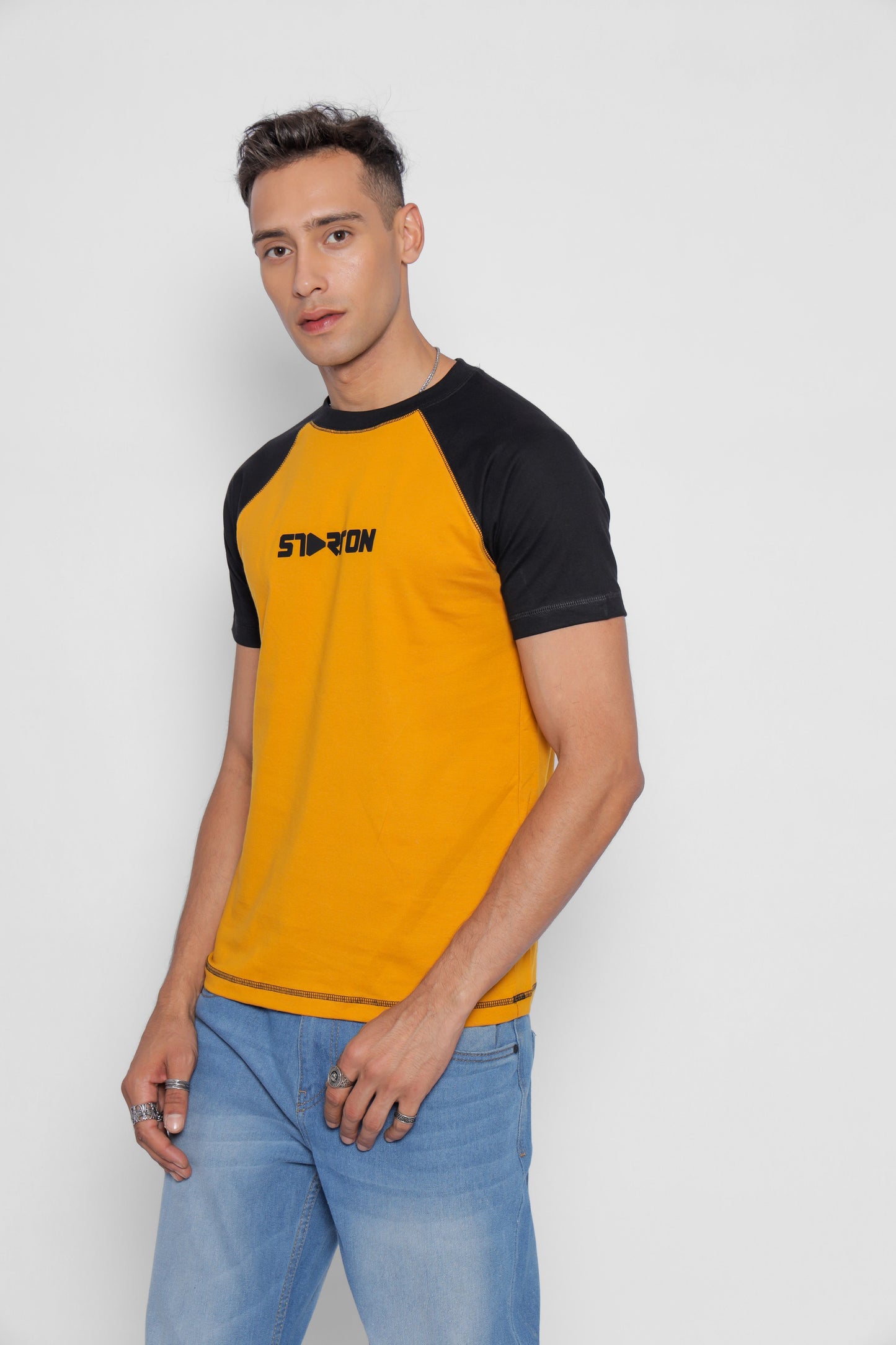 Starton Apparel Men's Raglan Sleeve T-Shirt Combed Cotton Mustard Black 3D Print