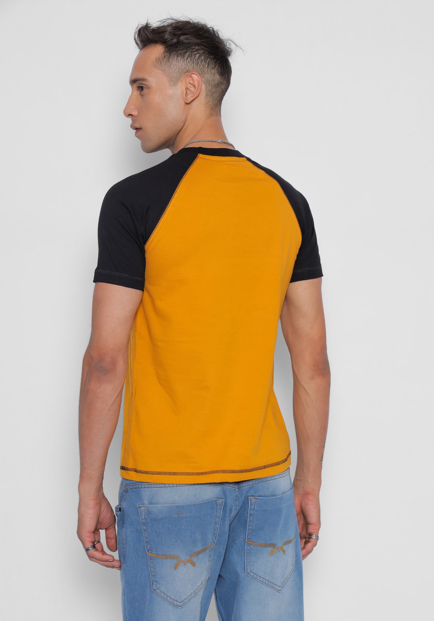 Starton Apparel Men's Raglan Sleeve T-Shirt Combed Cotton Mustard Black 3D Print