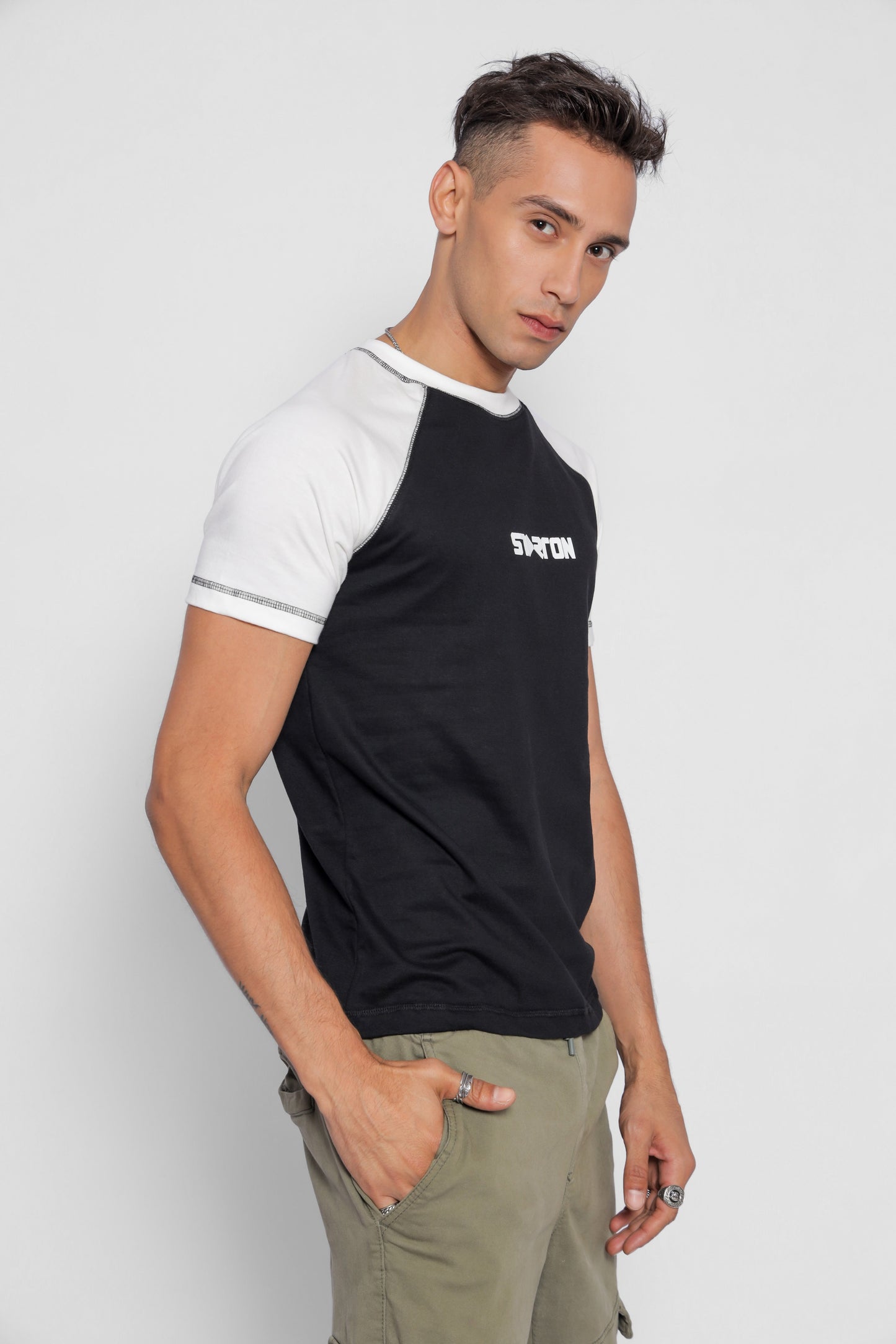 Starton Apparel Men's Round Neck Raglan Sleeve T-Shirt Combed Cotton Black White 3D Print (STM-001)