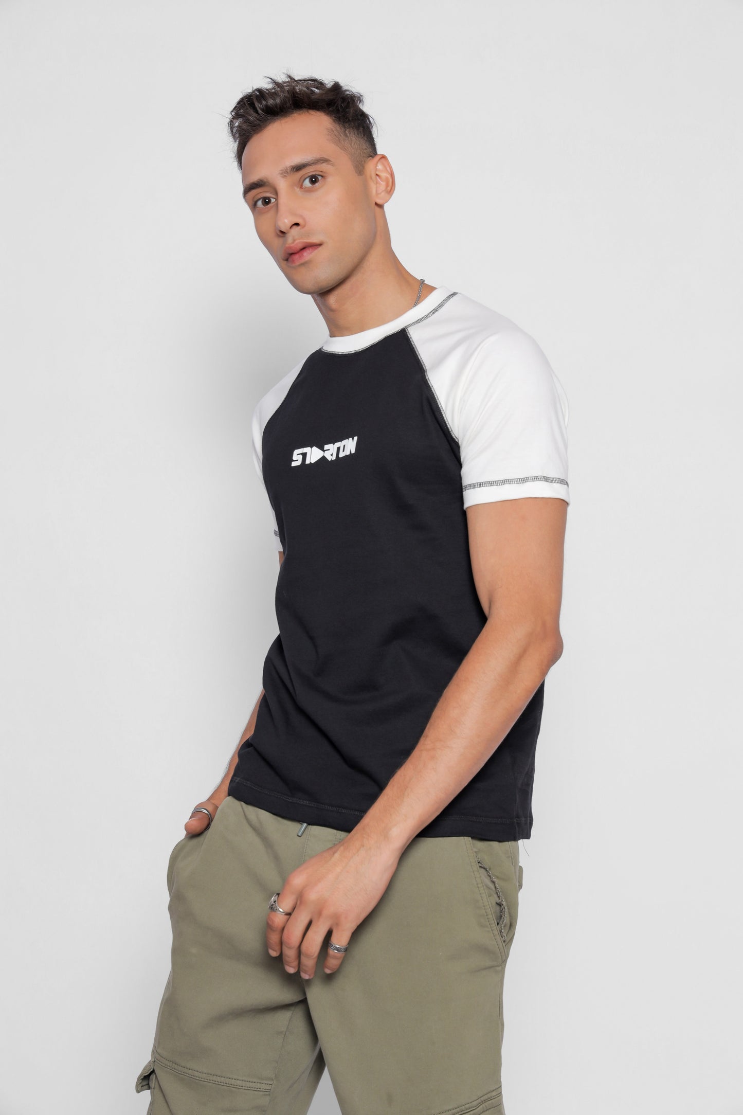 Starton Apparel Men's Round Neck Raglan Sleeve T-Shirt Combed Cotton Black White 3D Print (STM-001)