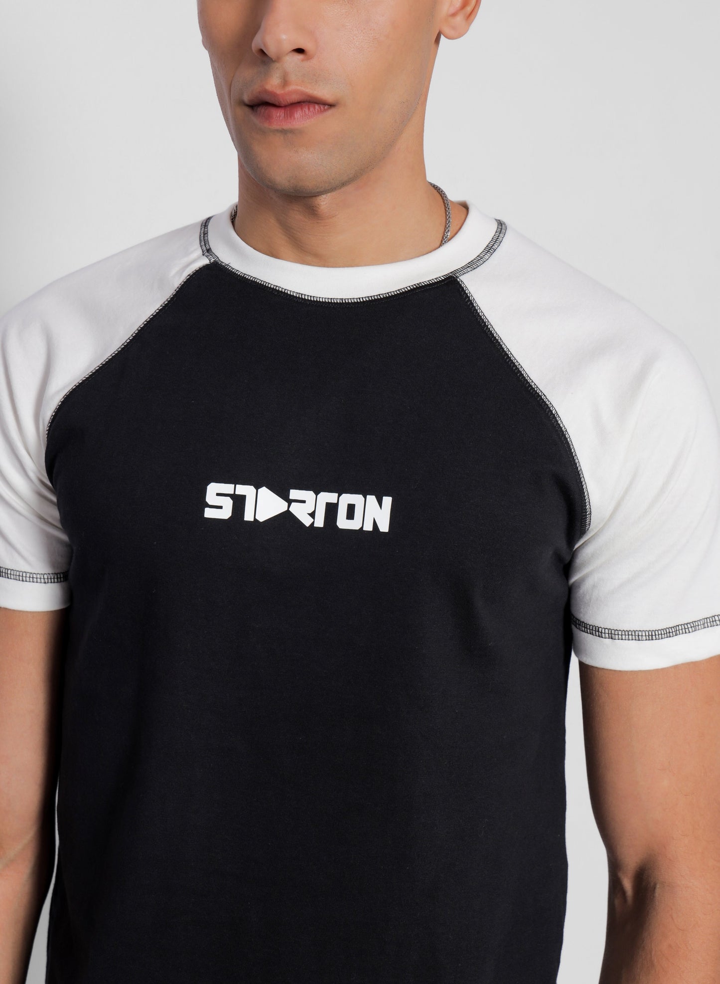 Starton Apparel Men's Round Neck Raglan Sleeve T-Shirt Combed Cotton Black White 3D Print (STM-001)