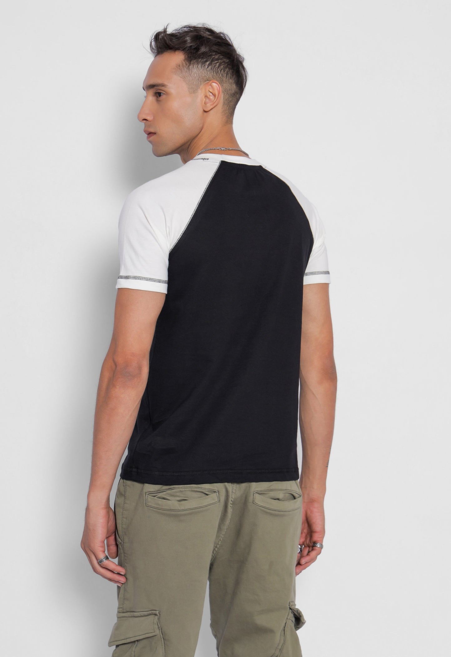 Starton Apparel Men's Round Neck Raglan Sleeve T-Shirt Combed Cotton Black White 3D Print (STM-001)