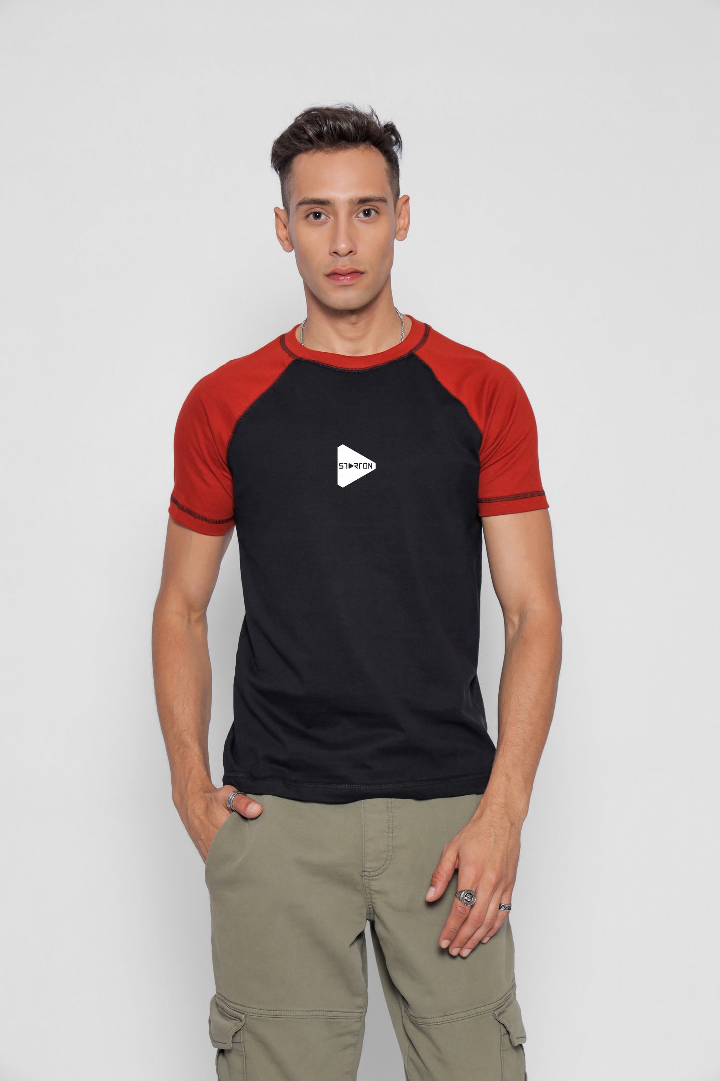 Starton Apparel Men's Raglan Sleeve T-Shirt Combed Cotton Black Red 3D Print