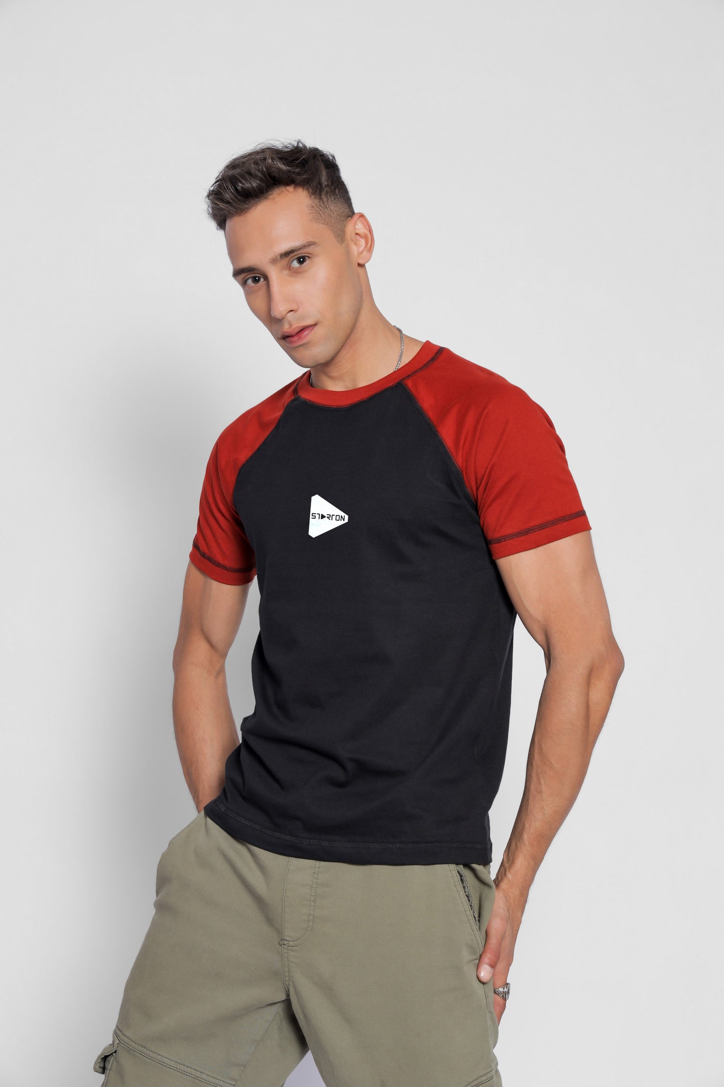 Starton Apparel Men's Raglan Sleeve T-Shirt Combed Cotton Black Red 3D Print