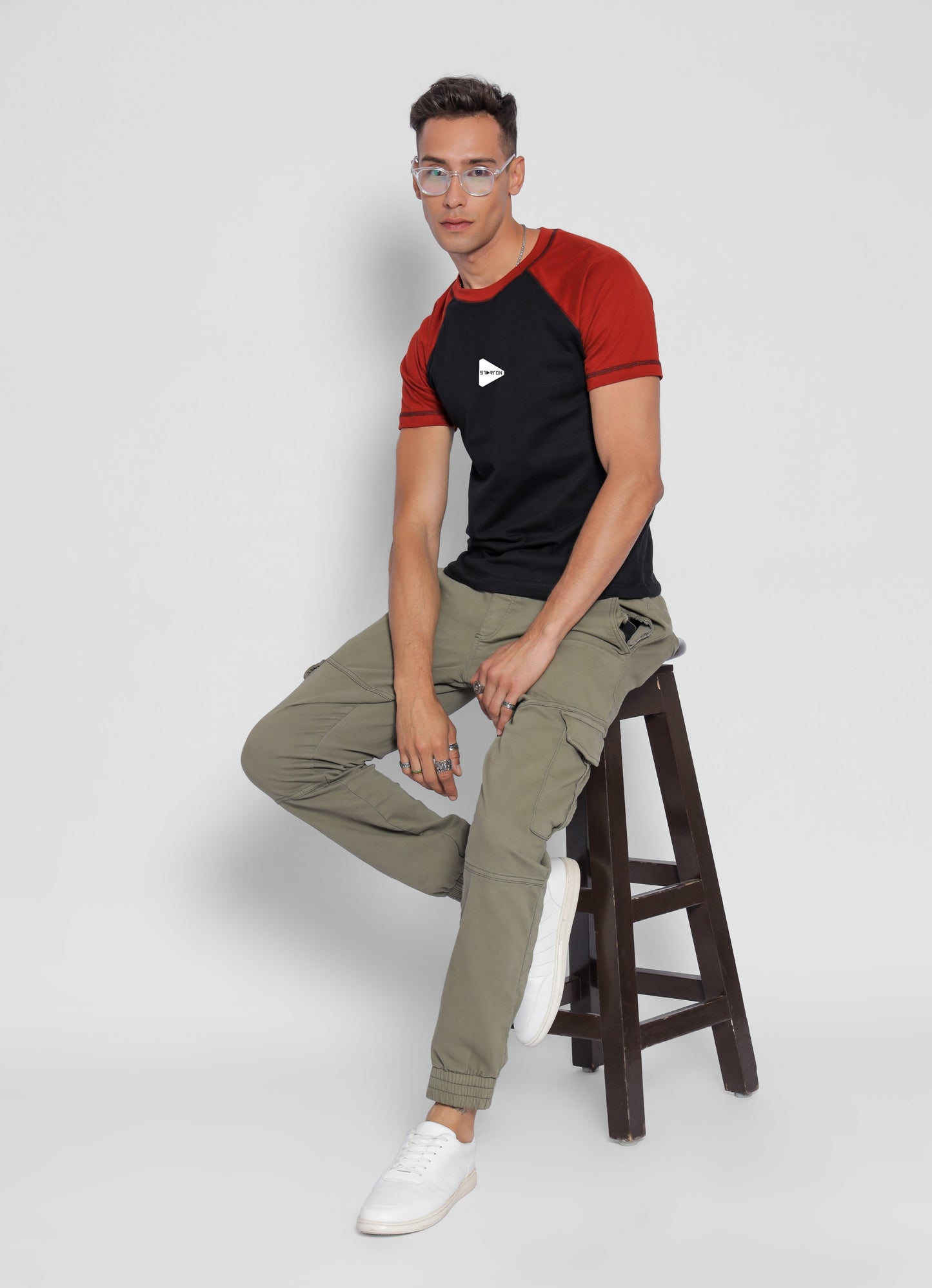 Starton Apparel Men's Raglan Sleeve T-Shirt Combed Cotton Black Red 3D Print