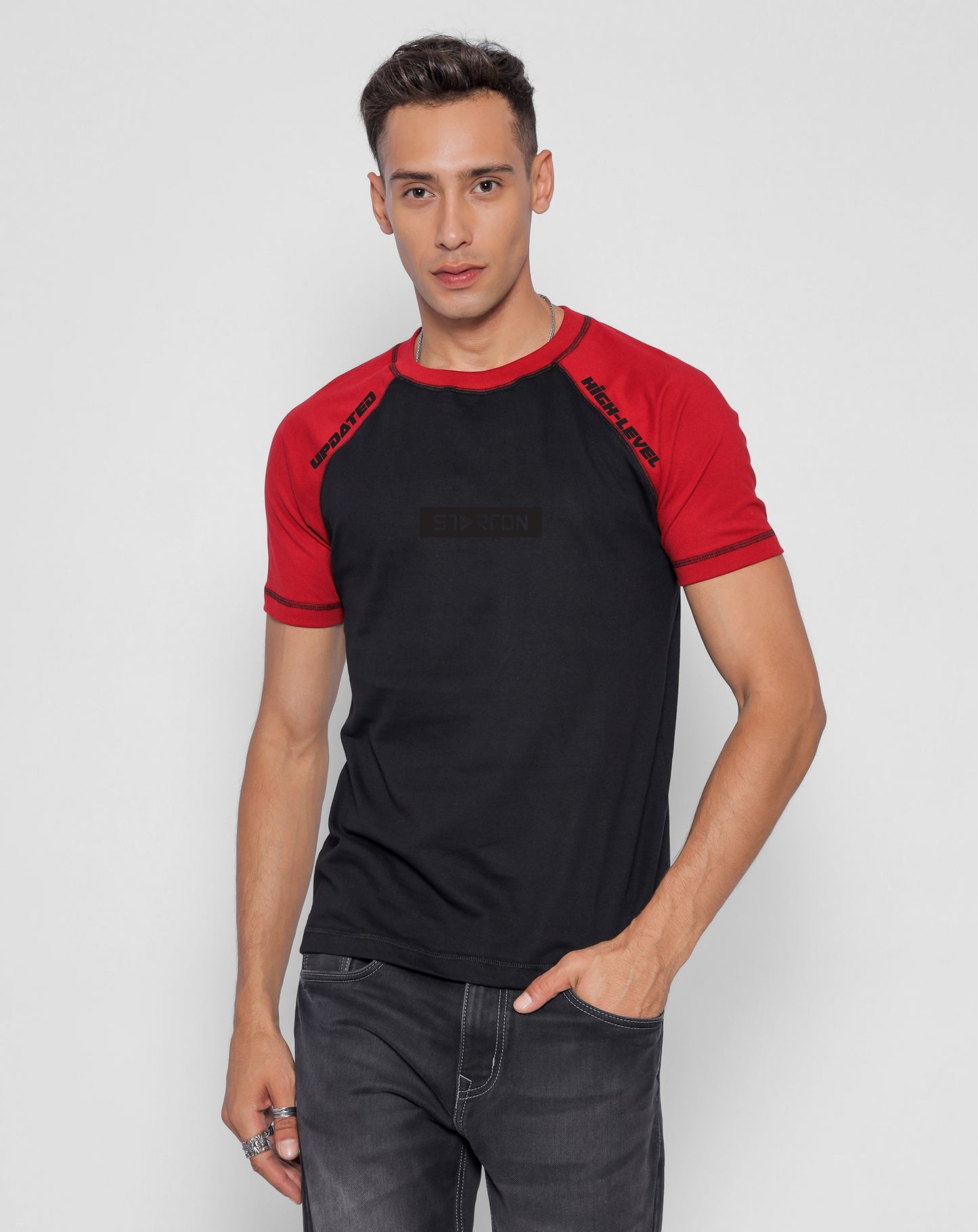 Starton Apparel Men's Round Neck Raglan Sleeve T-Shirt Combed Cotton Black Rust 3D Print