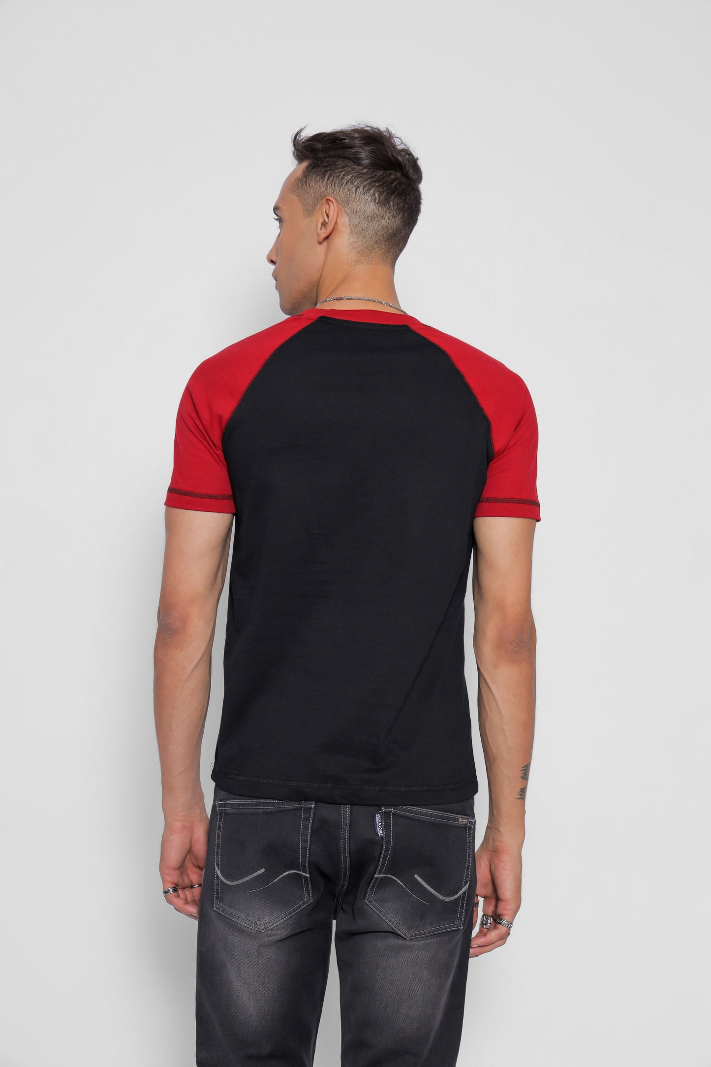 Starton Apparel Men's Round Neck Raglan Sleeve T-Shirt Combed Cotton Black Rust 3D Print
