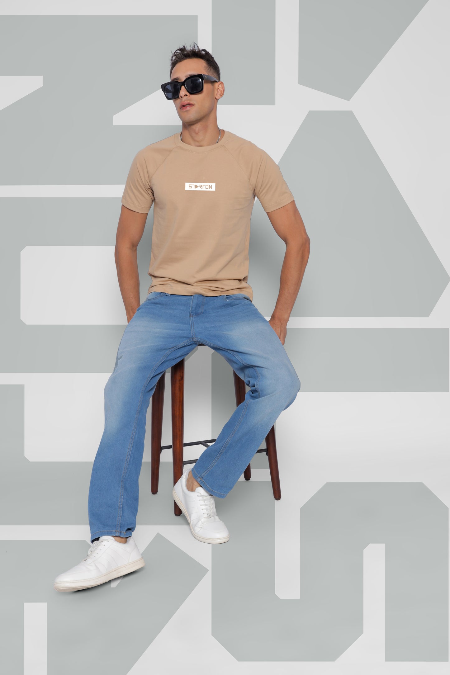 Starton Apparel Men's Round Neck Raglan Sleeve T-Shirt Combed Cotton (STM-004 Beige)