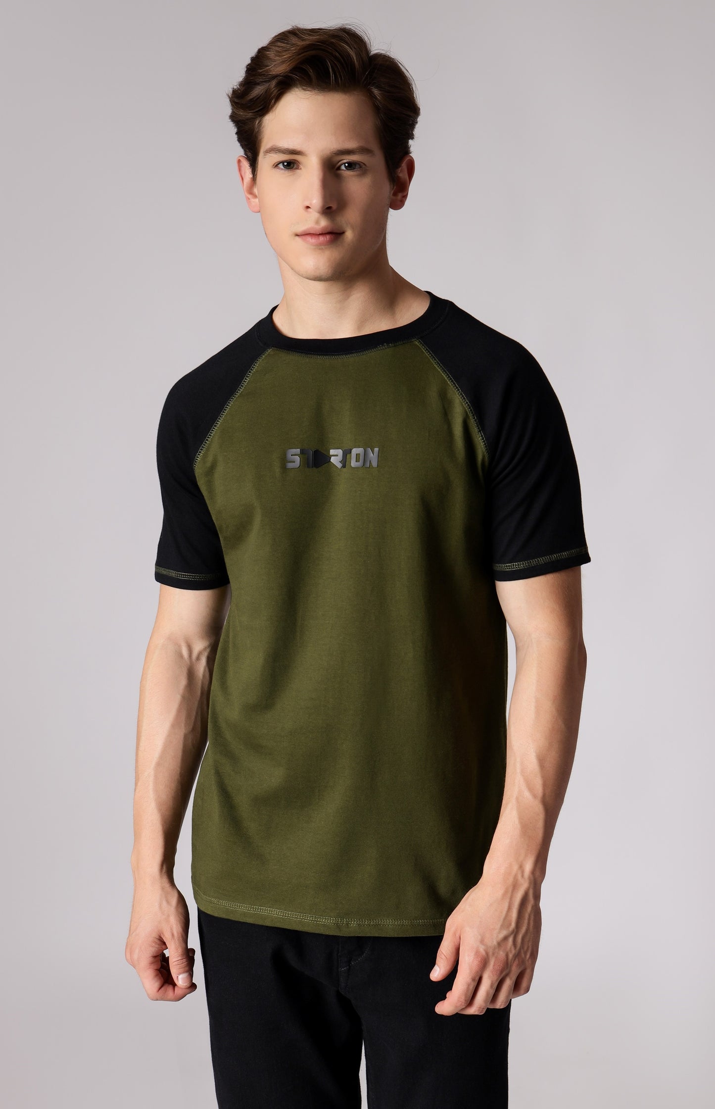 Starton Apparel Olive Black Raglan Sleeve T-Shirt Men (STM-008)
