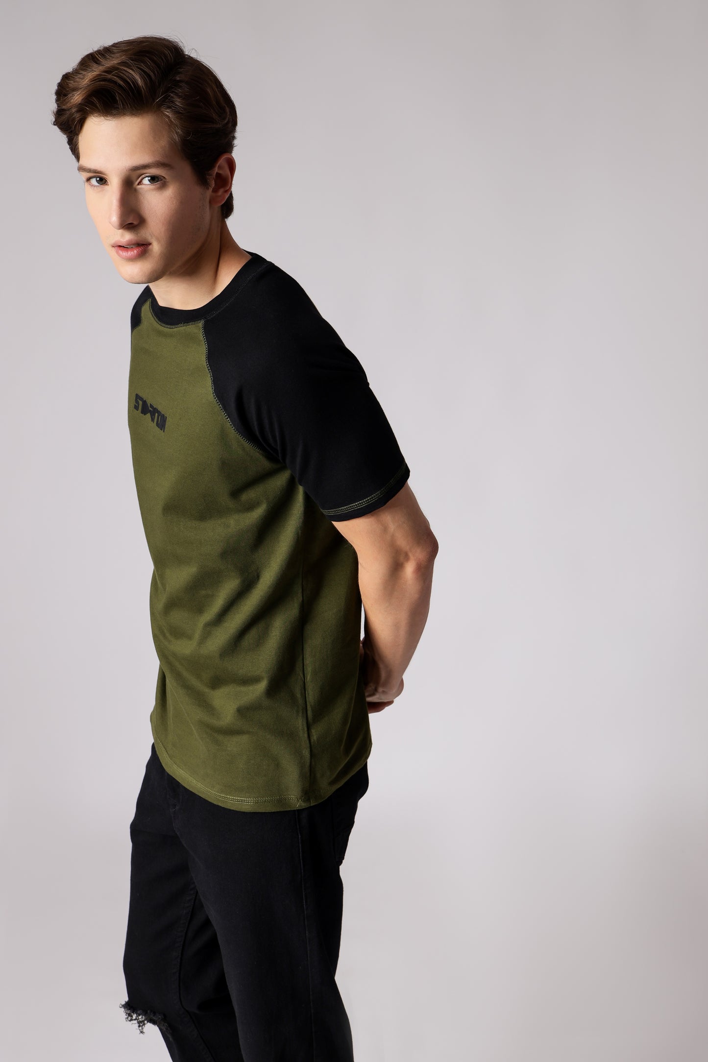 Starton Apparel Olive Black Raglan Sleeve T-Shirt Men (STM-008)