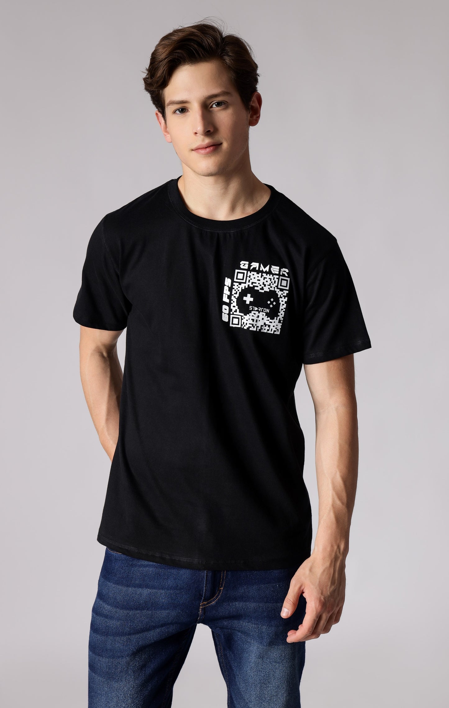 Starton Apparel Men's Round Neck T-Shirt Combed Cotton Bio-Washed 180 GSM Gamer 60FPS (STM-015)