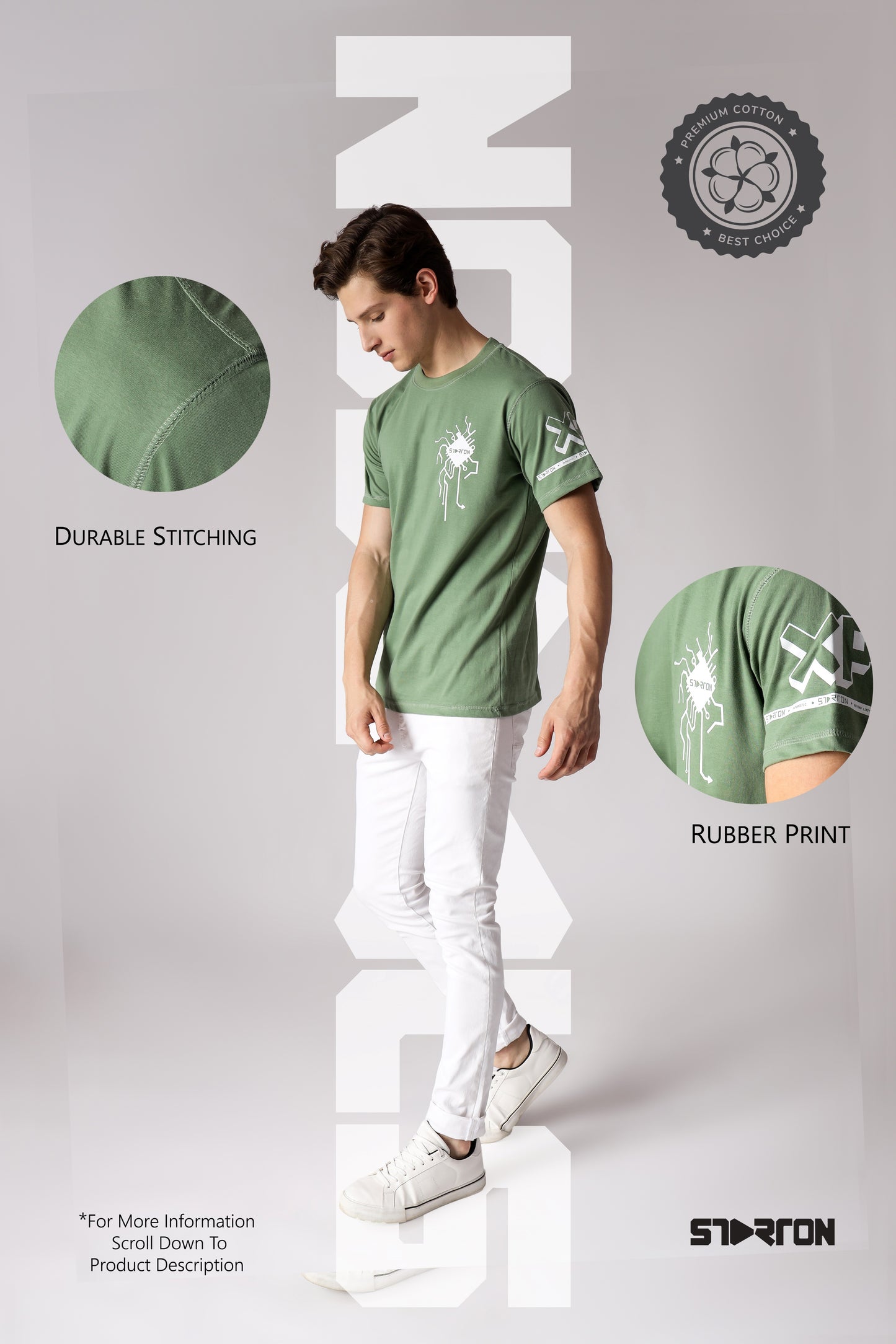 Starton Apparel Men's Regular Fit Round Neck Half Sleeved T-Shirt AI H-Chip (STM-016 Mint Green)