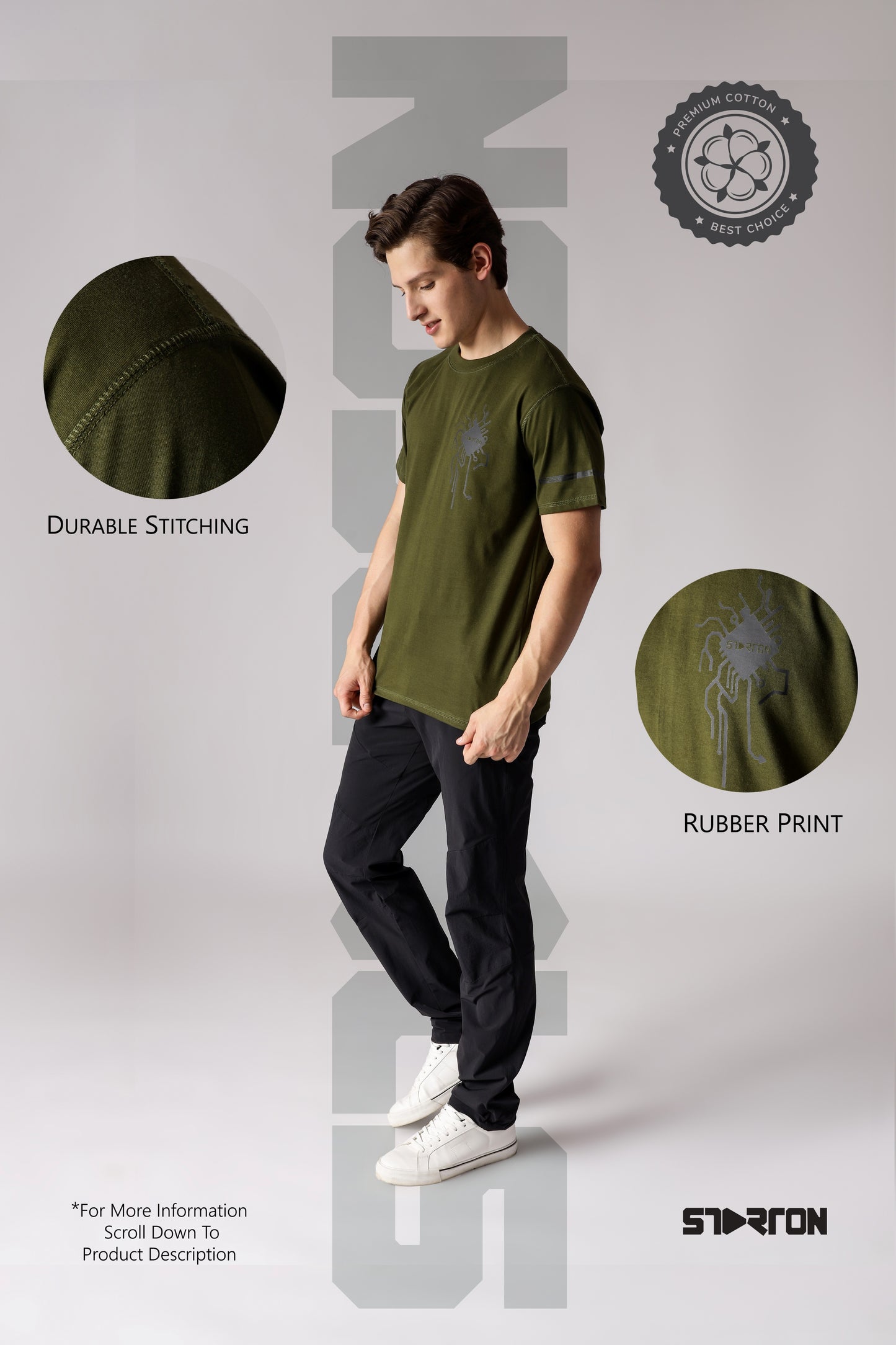 Starton Apparel Men's Regular Fit Round Neck Half Sleeved T-Shirt AI H-Chip (STM-016 Olive Green)