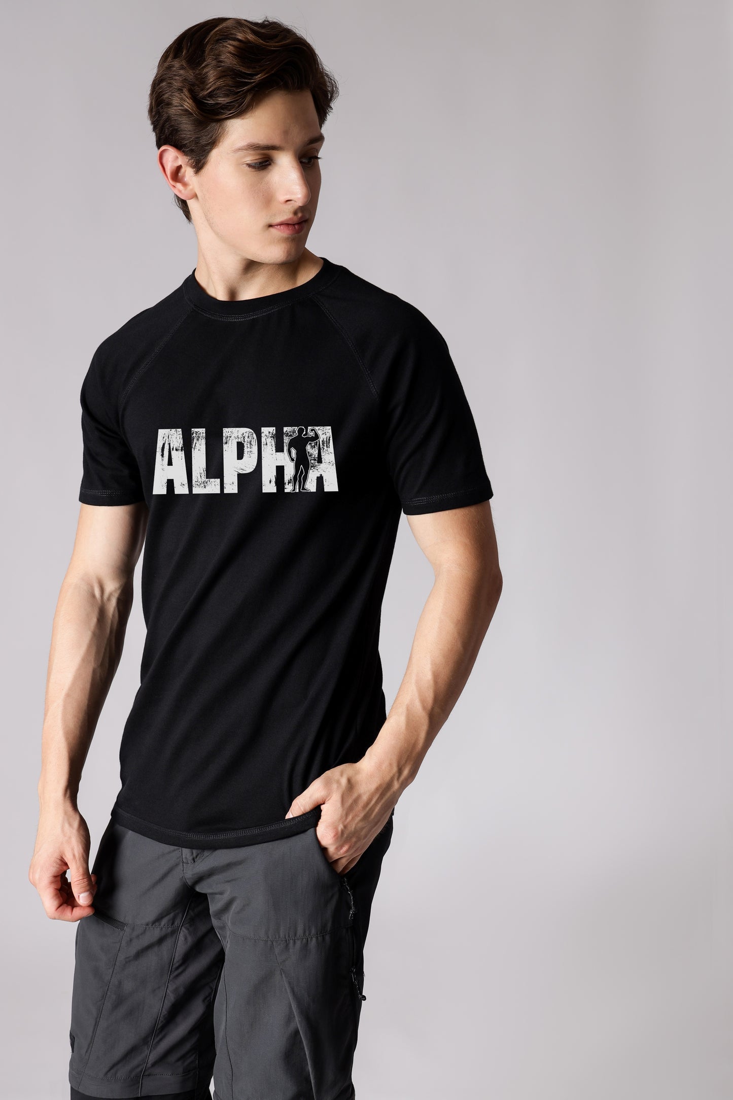 Starton Apparel Crew Neck Raglan Sleeve T-Shirt Pure Pre Combed Cotton Bio-Washed Alpha Print (STM-015)
