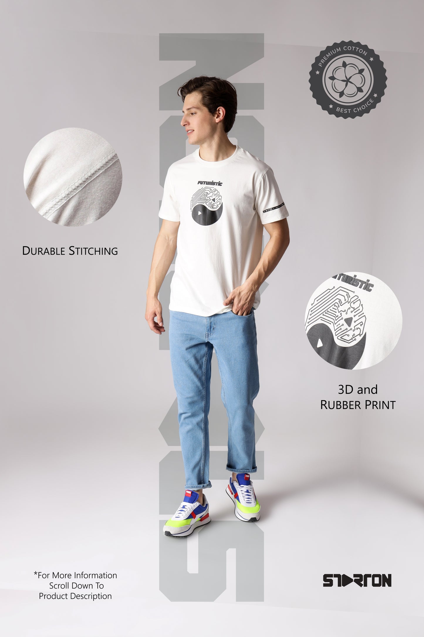 Starton Apparel Regular Fit 100% Cotton Futuristic Yin-Yang T-Shirt