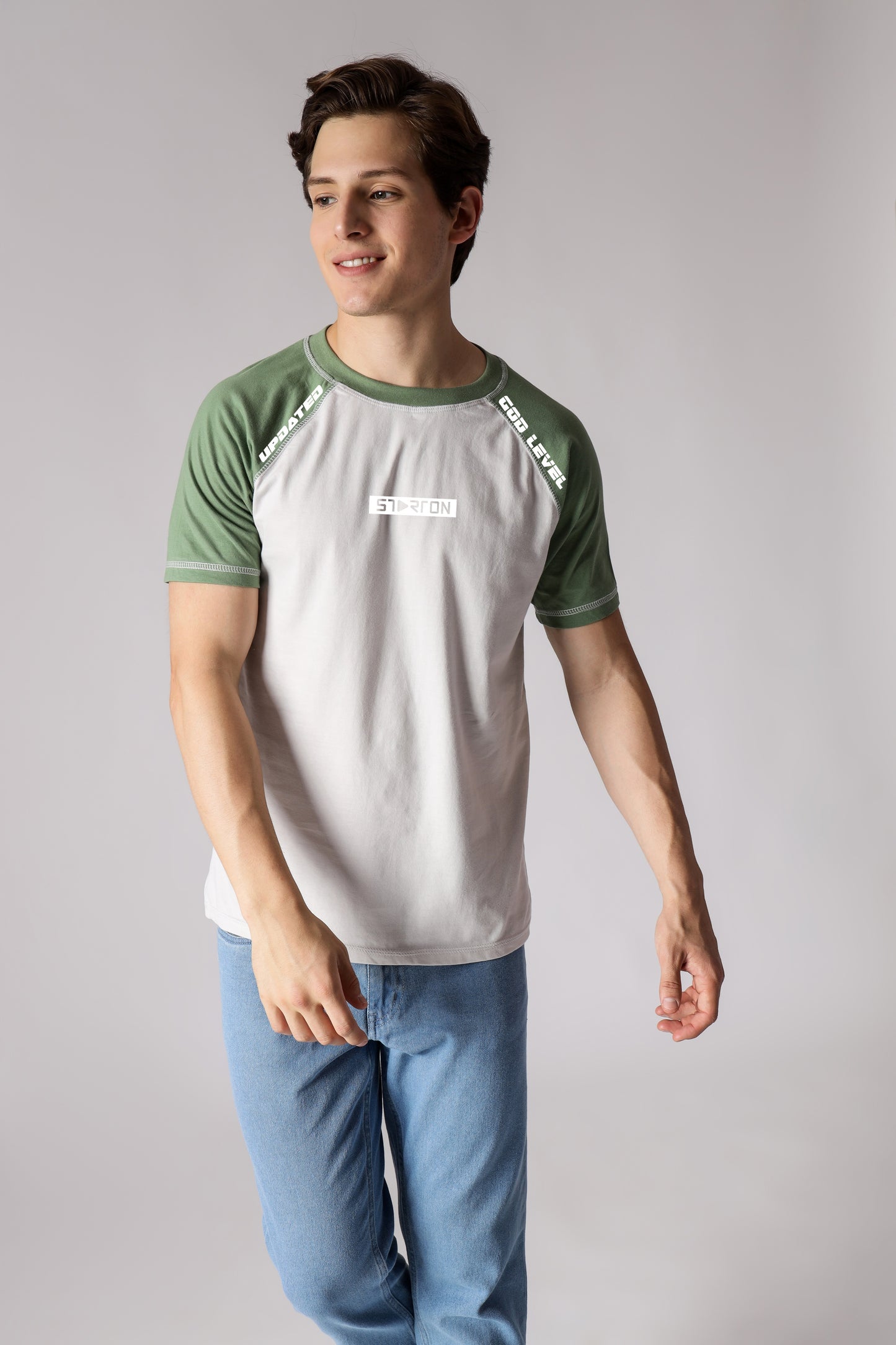 Starton Apparel Men's Round Neck T-Shirt Light Grey Mint 3D Print (STM-021)