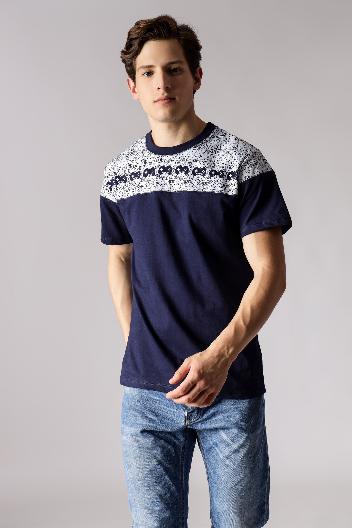 Starton Apparel Men's Round Neck T-Shirt Next Gen White B-Code (STM-019 Blue)