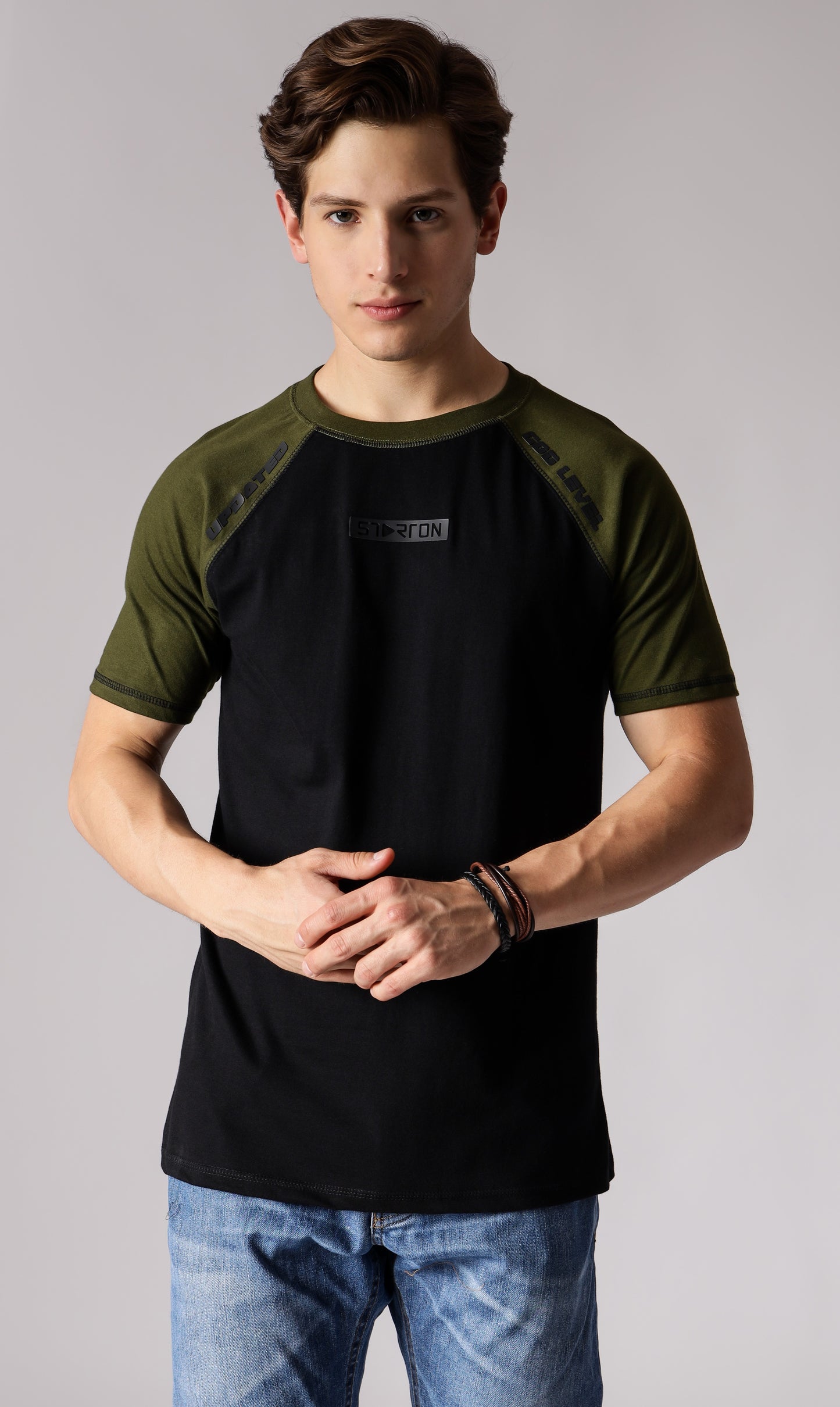 Starton Apparel Men's Round Neck Short Sleeve T-Shirt Combed Cotton Black Olive 3D Print (STM-009)