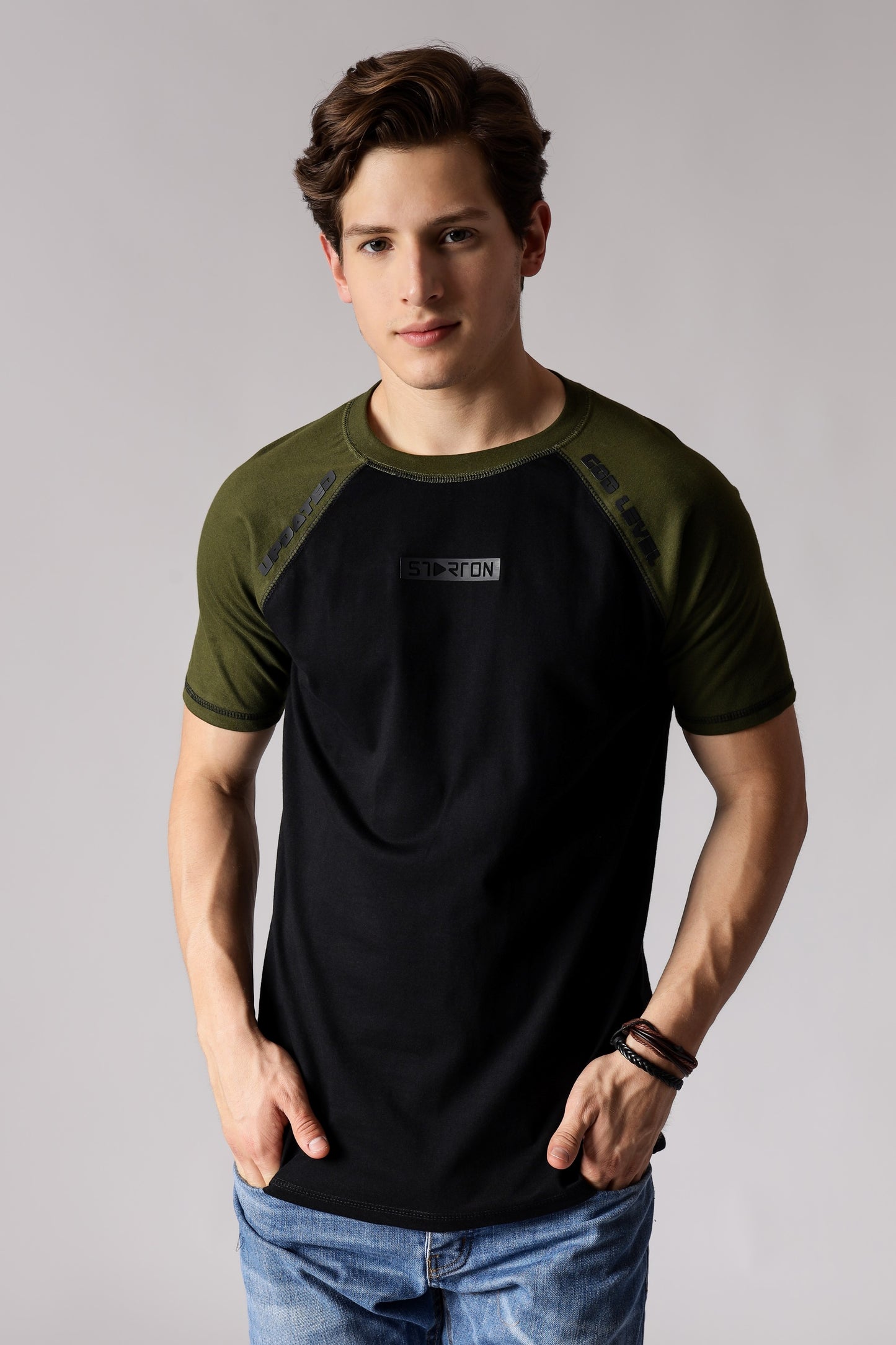 Starton Apparel Men's Round Neck Short Sleeve T-Shirt Combed Cotton Black Olive 3D Print (STM-009)