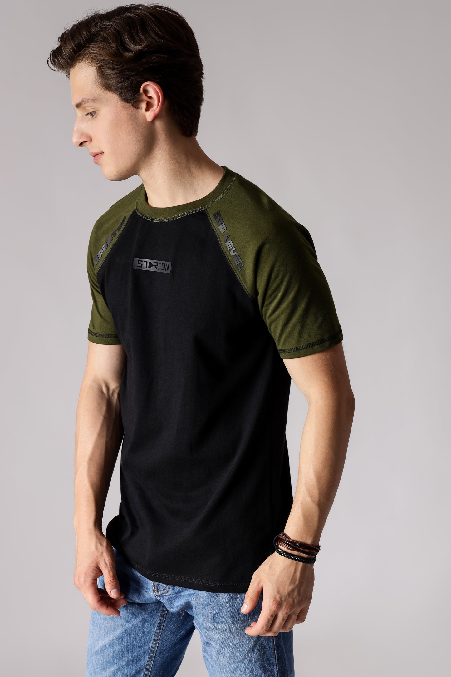 Starton Apparel Men's Round Neck Short Sleeve T-Shirt Combed Cotton Black Olive 3D Print (STM-009)