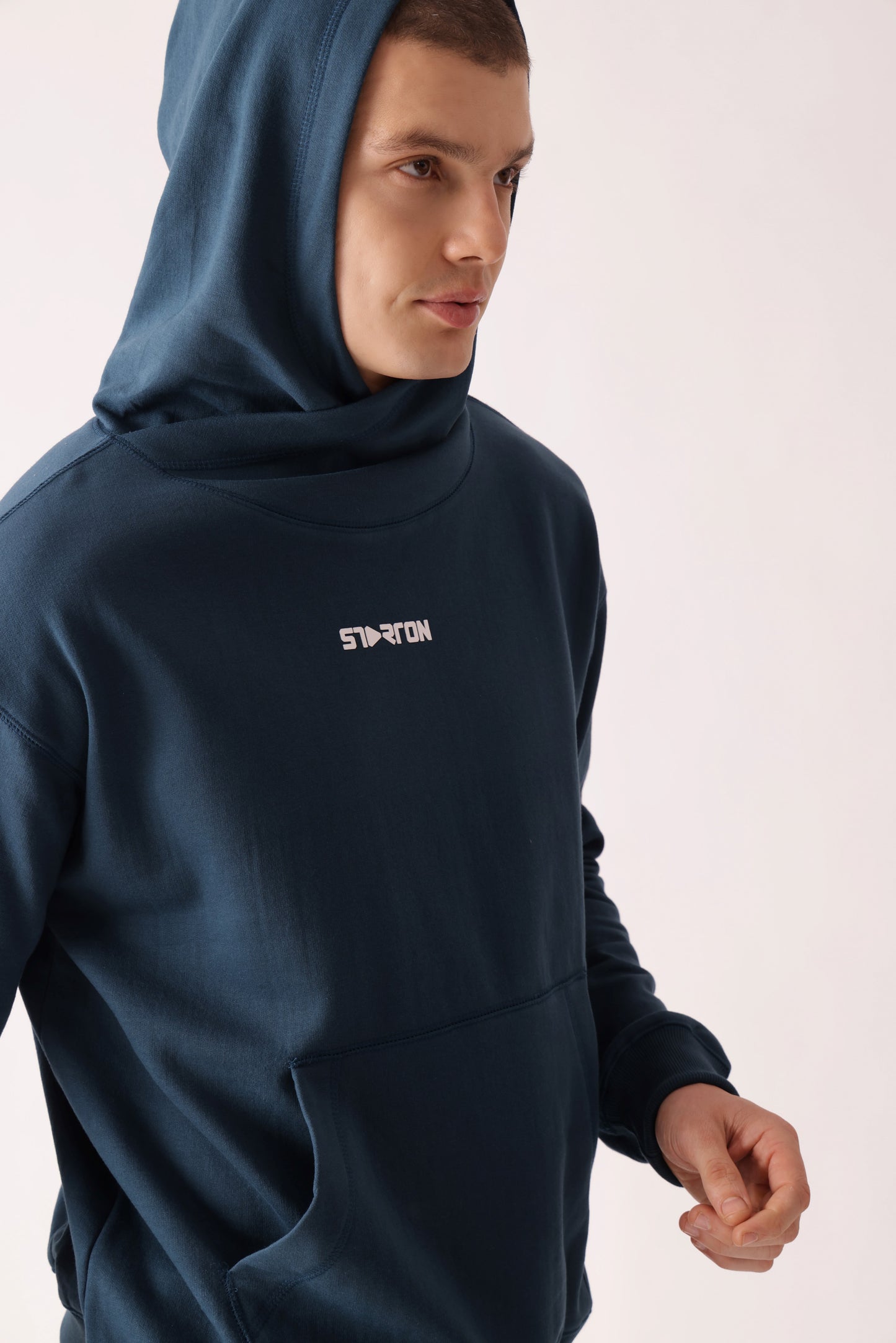 Starton Apparel Cotton Blend Teal Blue Neck Cover Oversized Hoodie