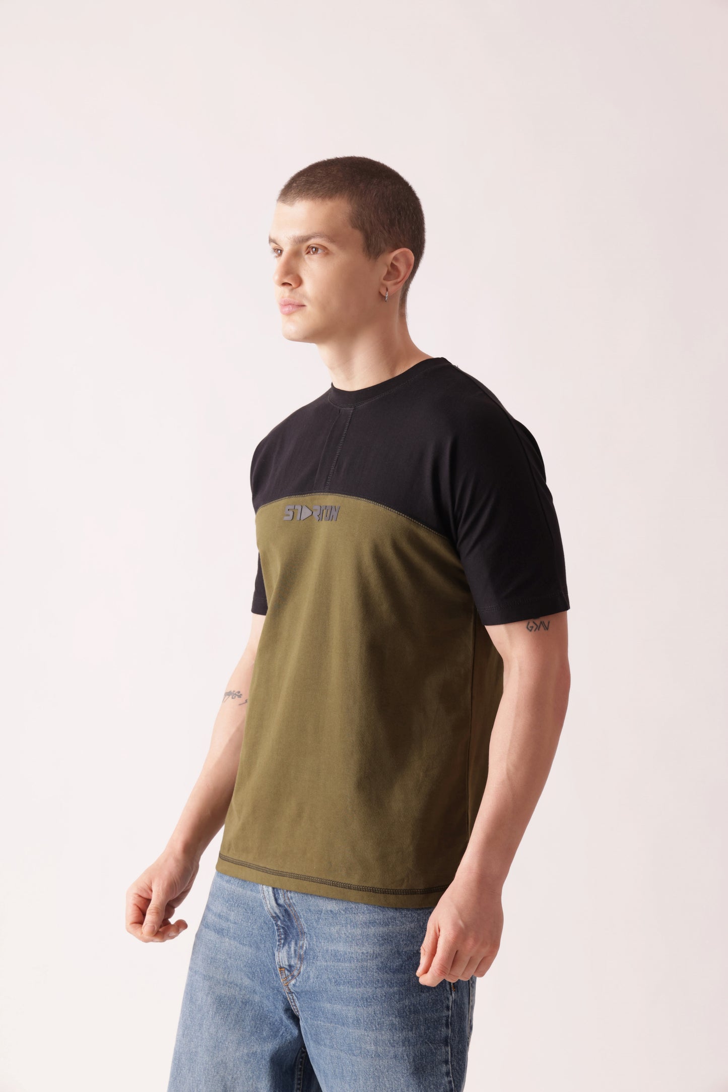 Starton Apparel Crew Neck Olive Black Placket T-Shirt Men (STM-003)