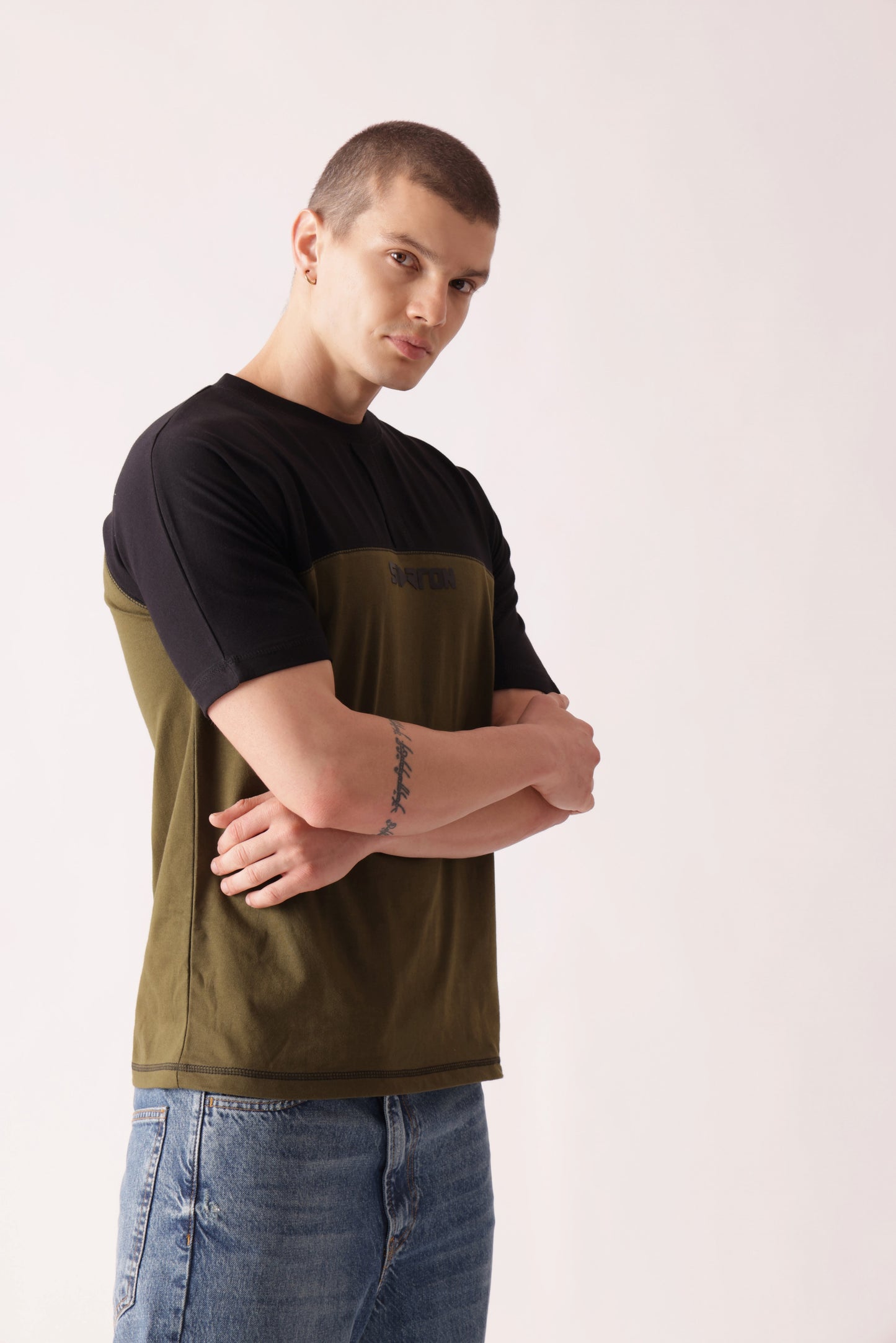 Starton Apparel Crew Neck Olive Black Placket T-Shirt Men (STM-003)