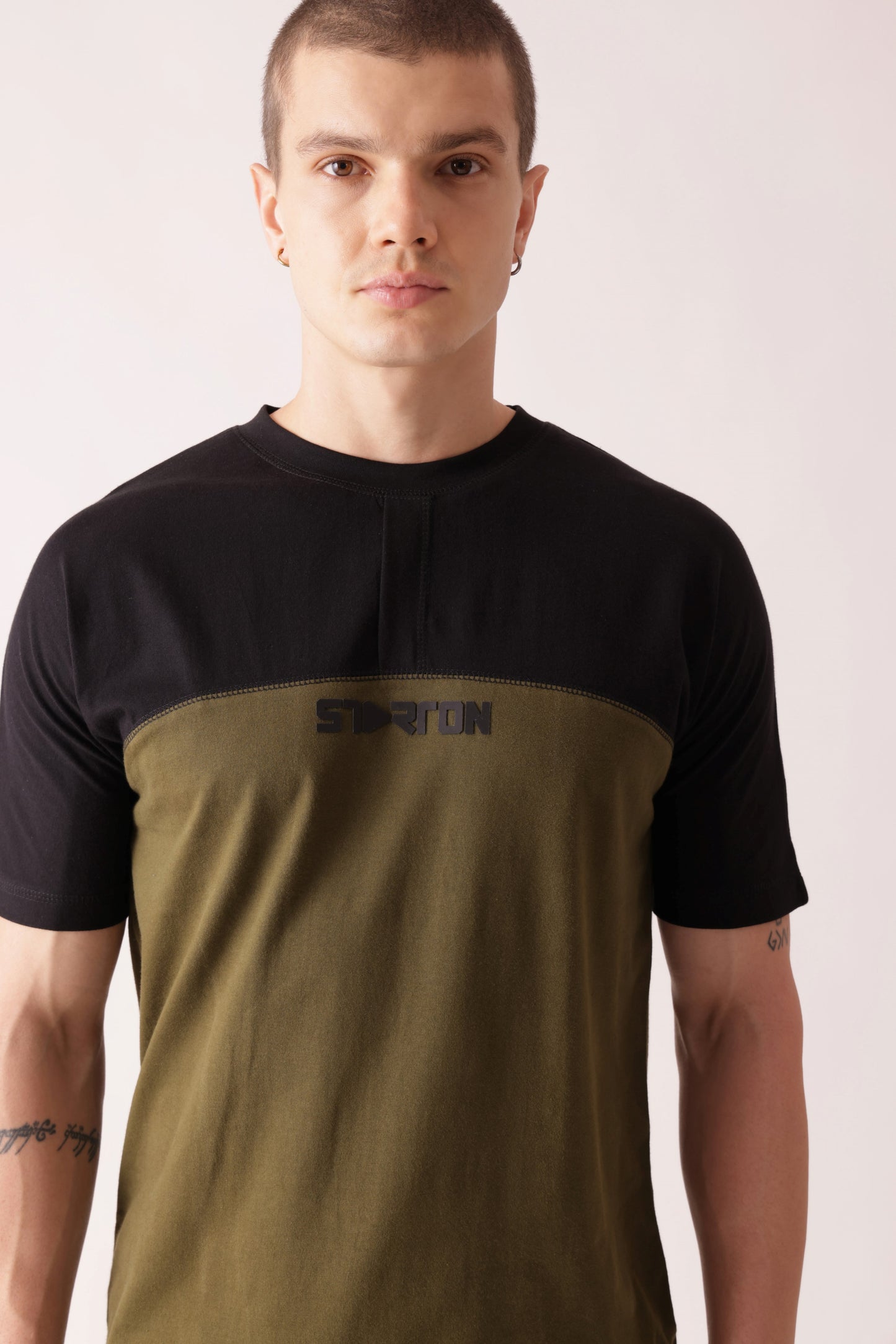 Starton Apparel Crew Neck Olive Black Placket T-Shirt Men (STM-003)