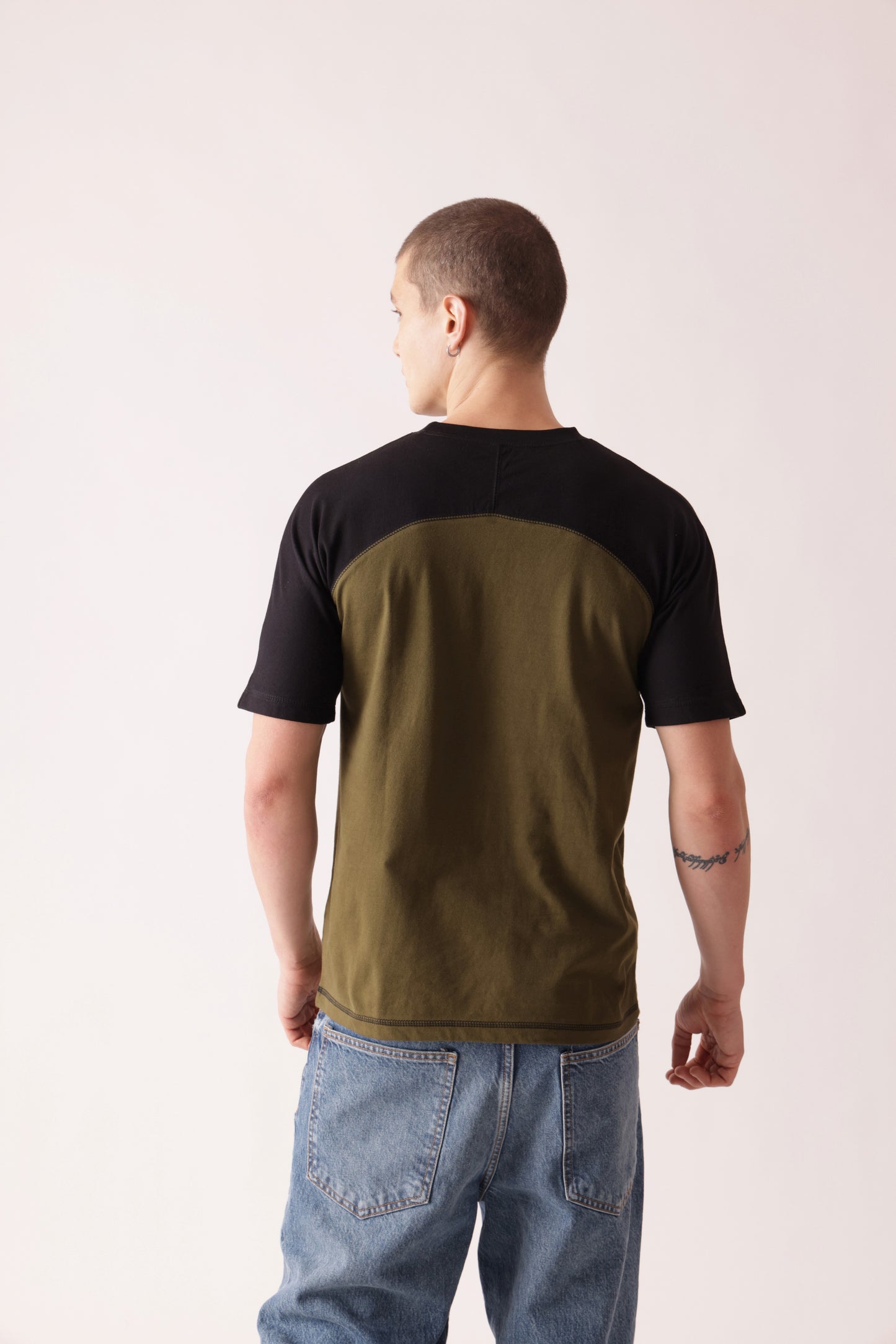 Starton Apparel Crew Neck Olive Black Placket T-Shirt Men (STM-003)