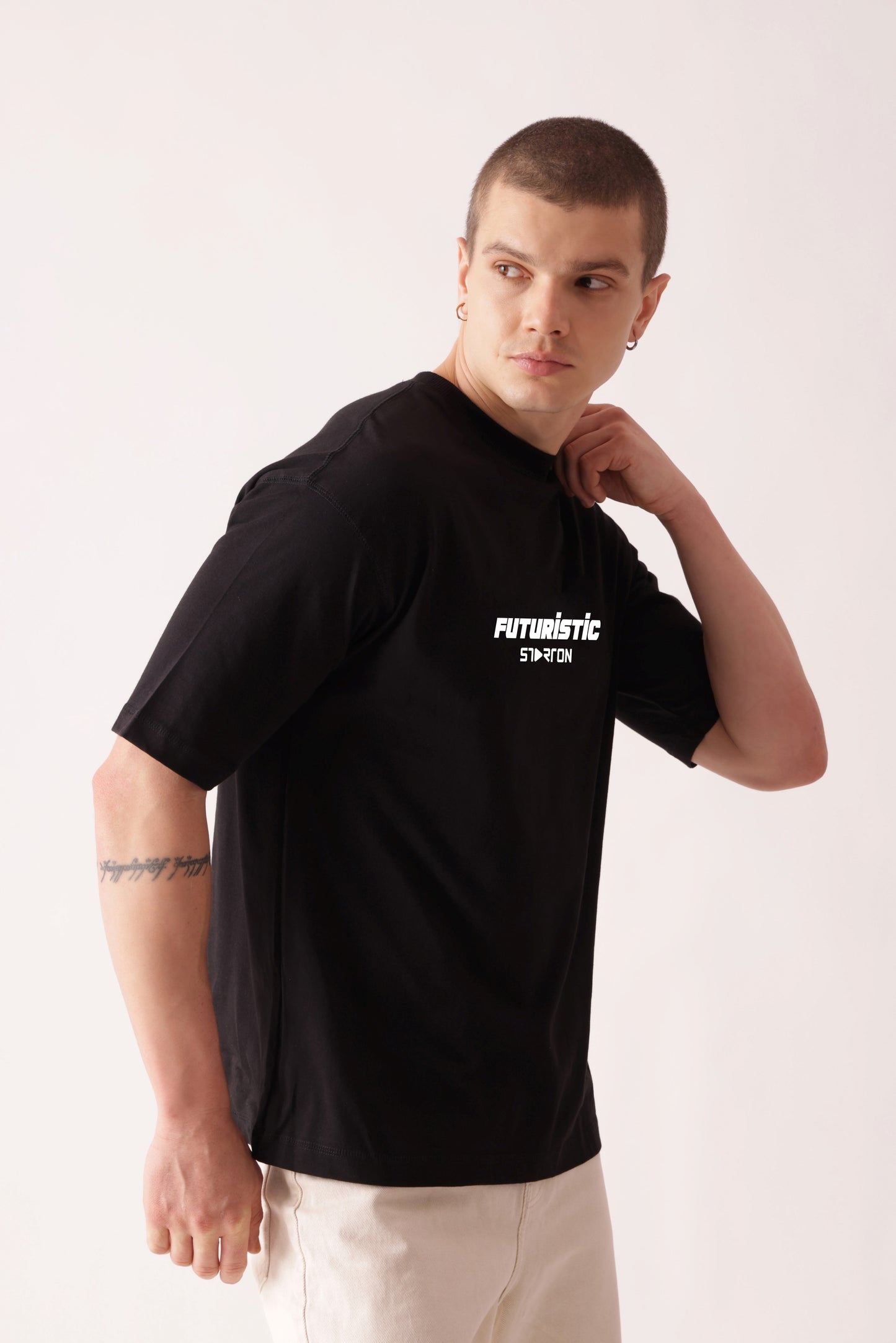 Starton Apparel 100% Cotton Oversize Loose Fit Drop Shoulder Half Sleeve T-Shirt for Men (STM-035 Black)