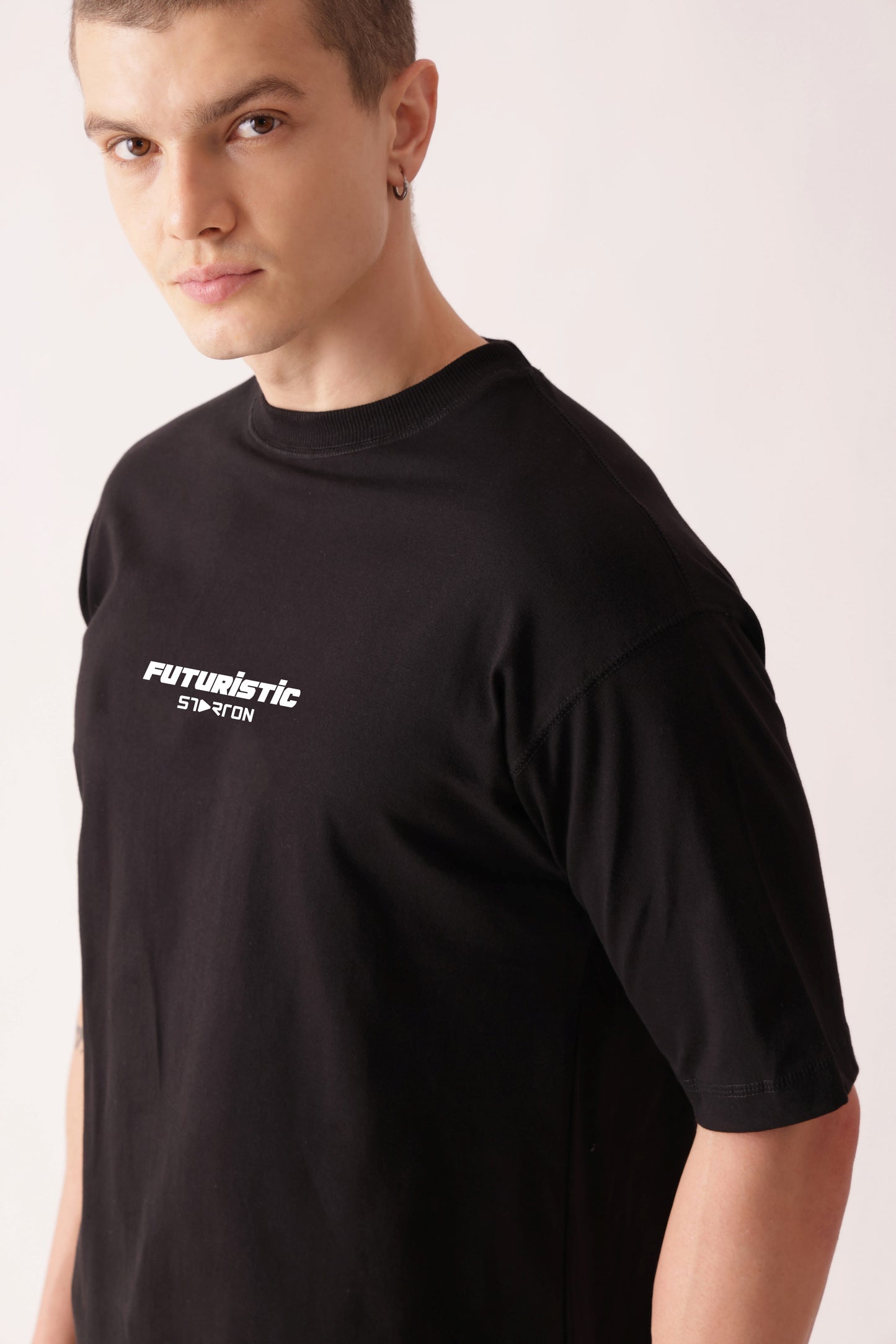 Starton Apparel 100% Cotton Oversize Loose Fit Drop Shoulder Half Sleeve T-Shirt for Men (STM-035 Black)