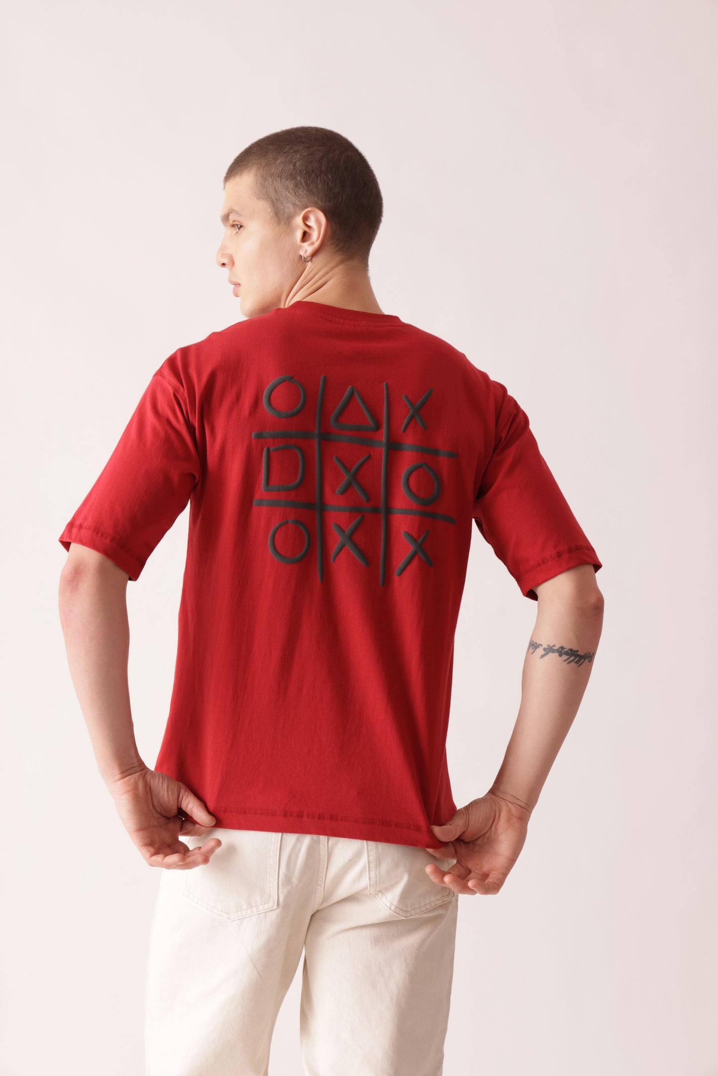 Starton Apparel Cotton Drop Shoulder Oversized T-Shirt tic tac toe Back Printed