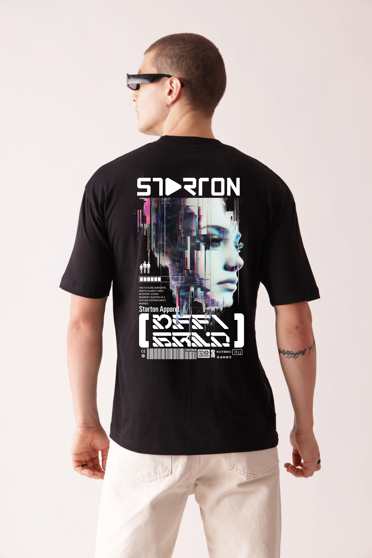 Starton Apparel 100% Cotton Oversize Loose Fit Drop Shoulder Half Sleeve T-Shirt for Men (STM-035 Black)