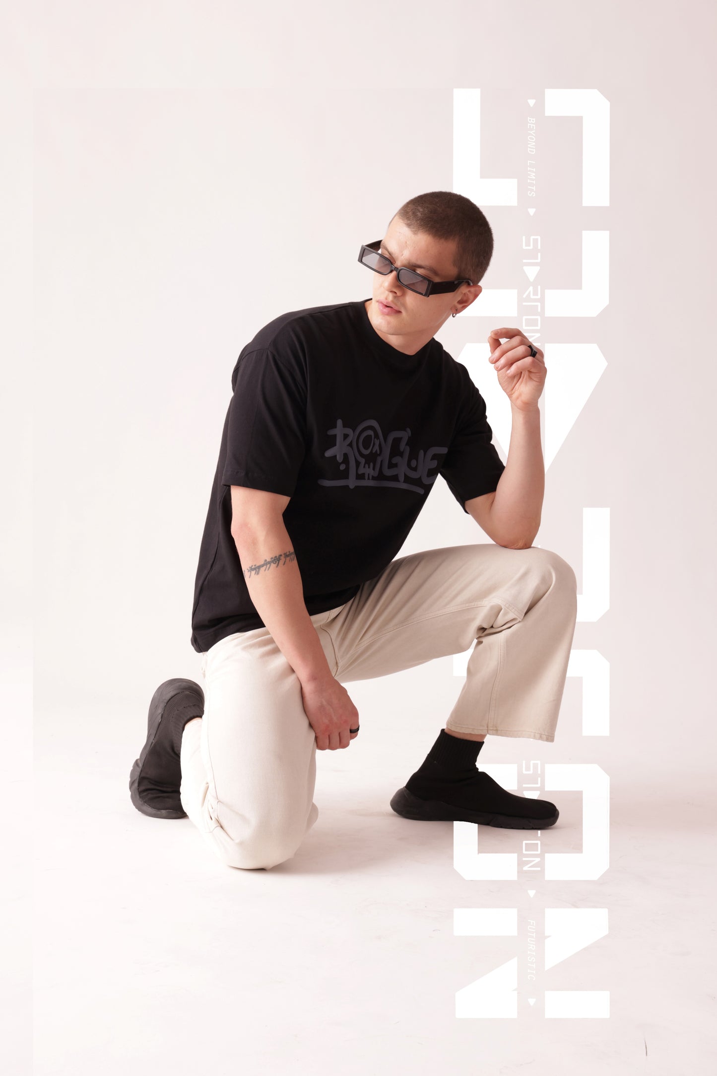 Starton Apparel Cotton Drop Shoulder Oversized T-Shirt ROGUE Front Back Printed