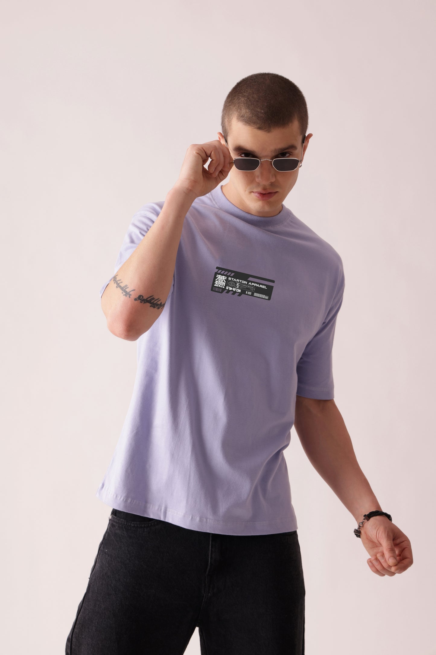 Starton Apparel 100% Cotton Oversize Loose Fit Drop Shoulder Extraction Graphic Print SKY BLUE