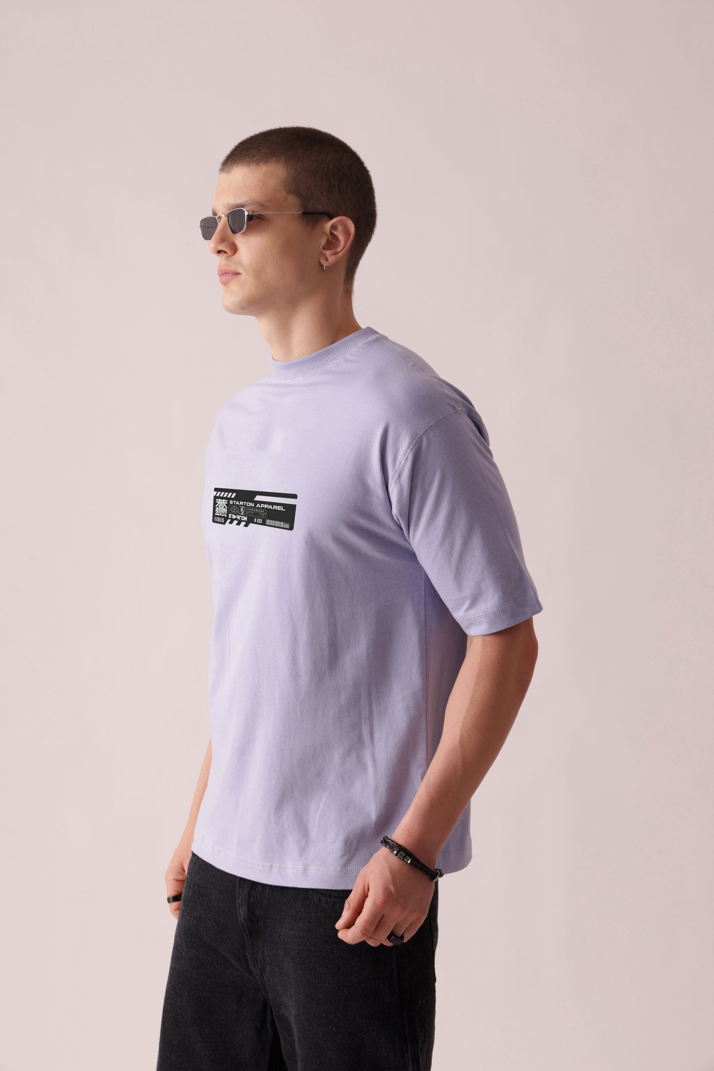 Starton Apparel 100% Cotton Oversize Loose Fit Drop Shoulder Extraction Graphic Print SKY BLUE