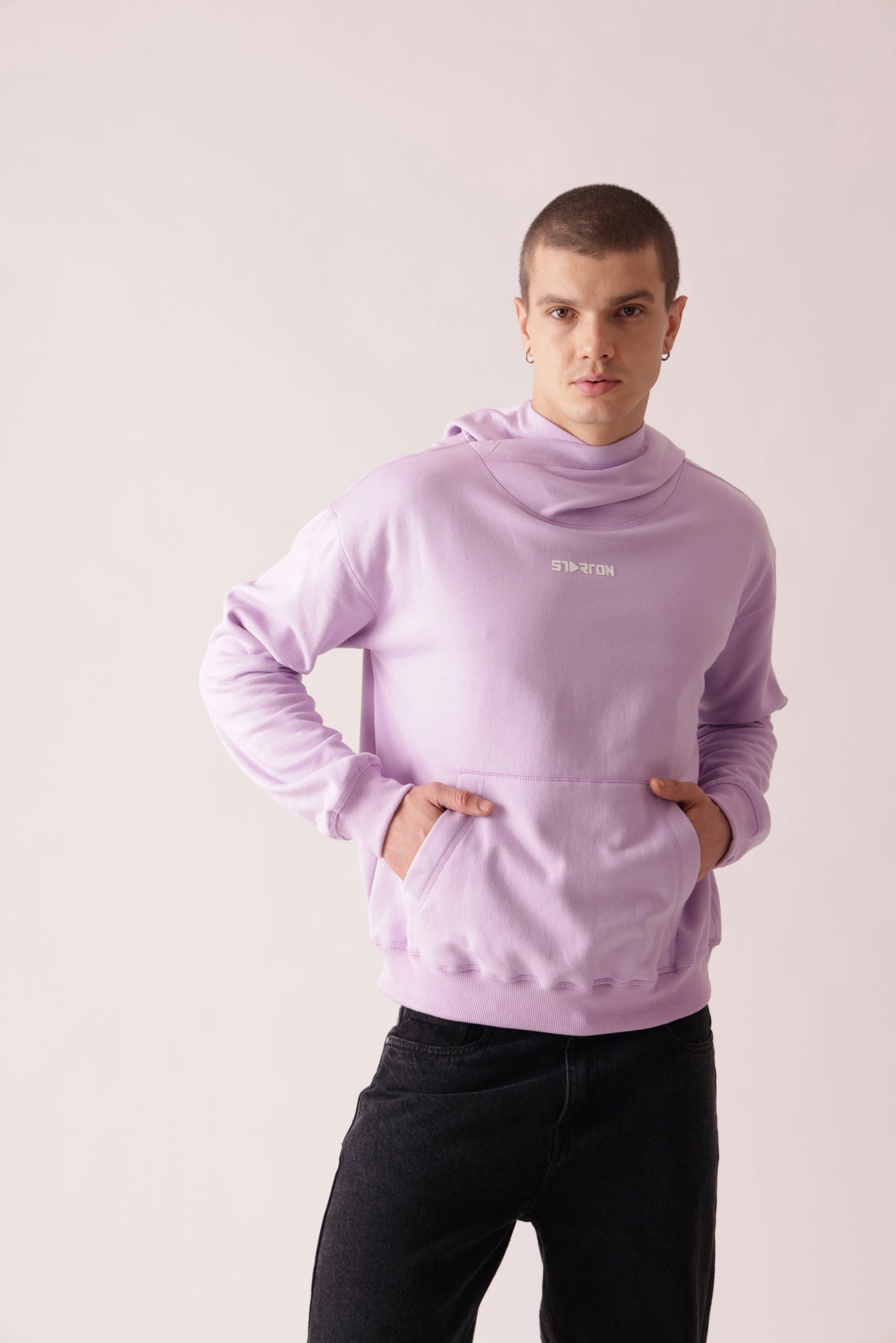 Starton Apparel Cotton Blend Lavender Neck Cover Oversized Hoodie