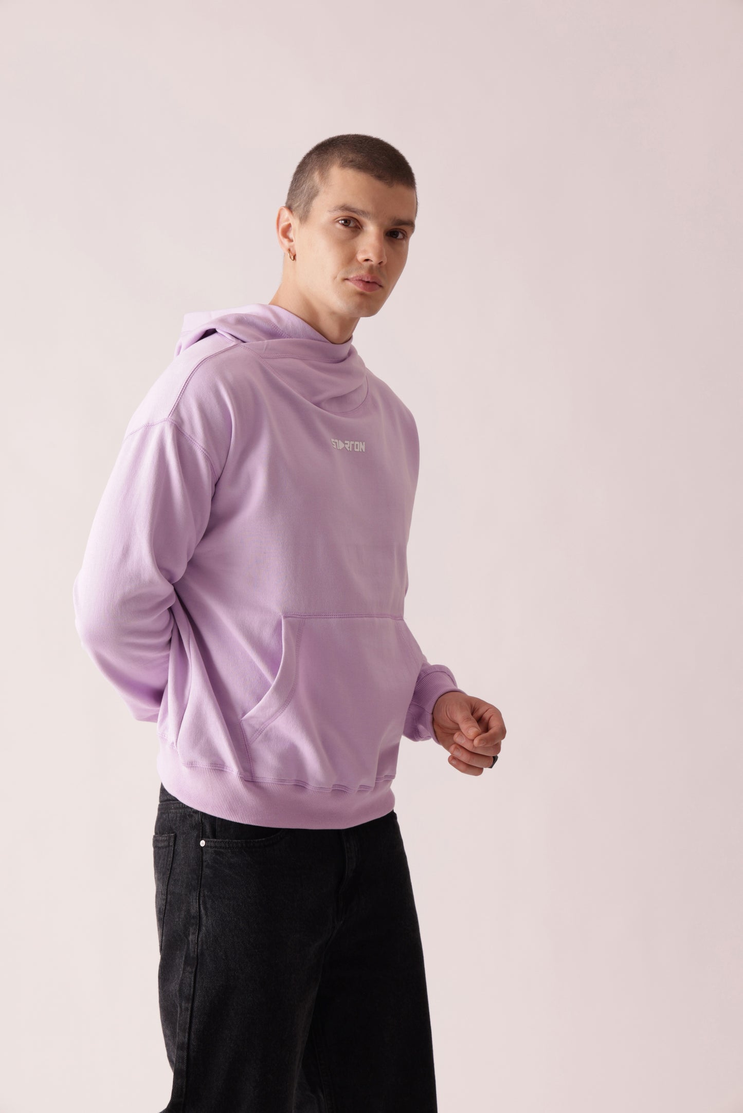 Starton Apparel Cotton Blend Lavender Neck Cover Oversized Hoodie