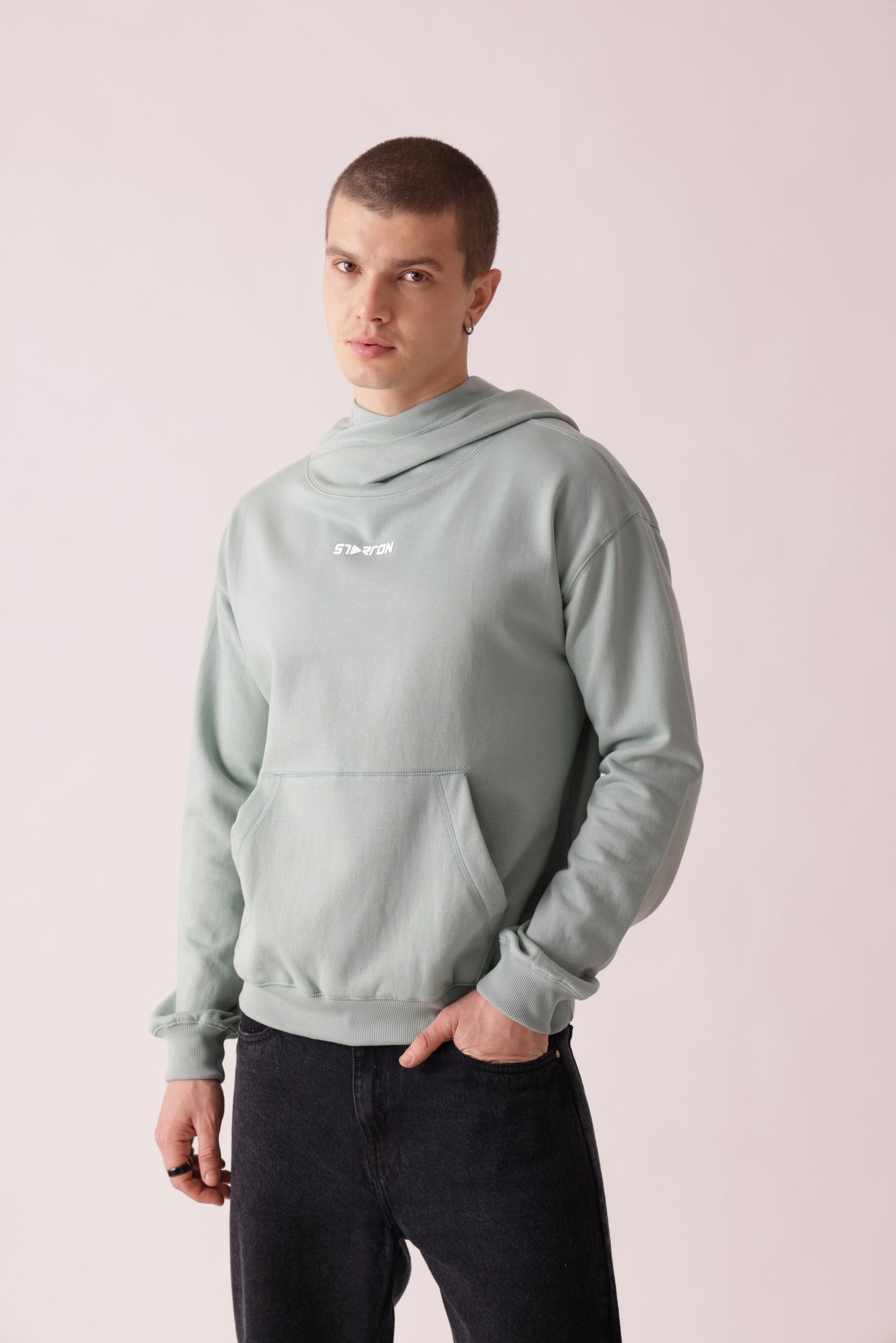 Starton Apparel Cotton Blend Mint Neck Cover Oversized Hoodie