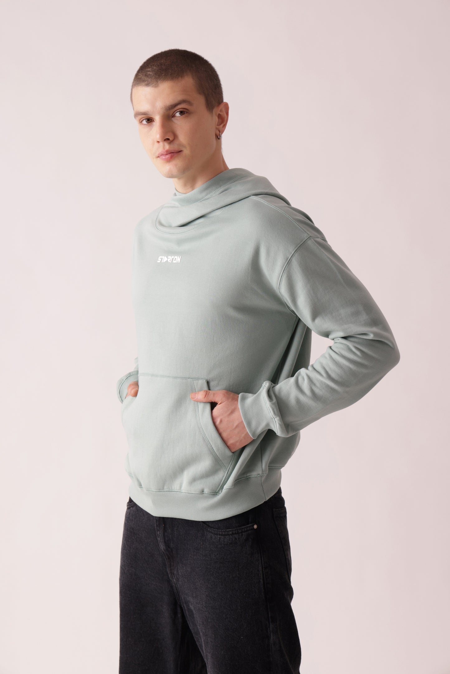 Starton Apparel Cotton Blend Mint Neck Cover Oversized Hoodie