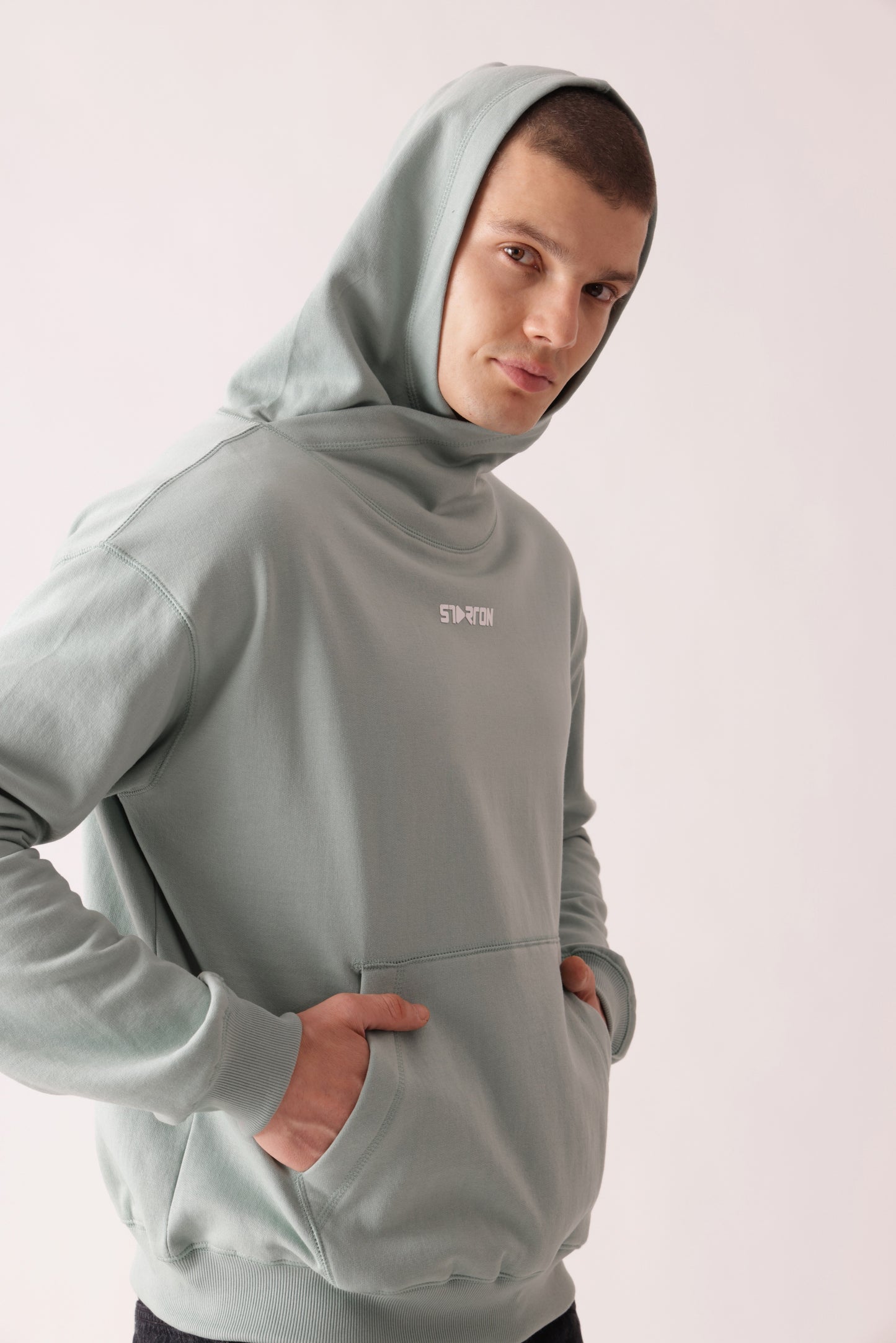 Starton Apparel Cotton Blend Mint Neck Cover Oversized Hoodie