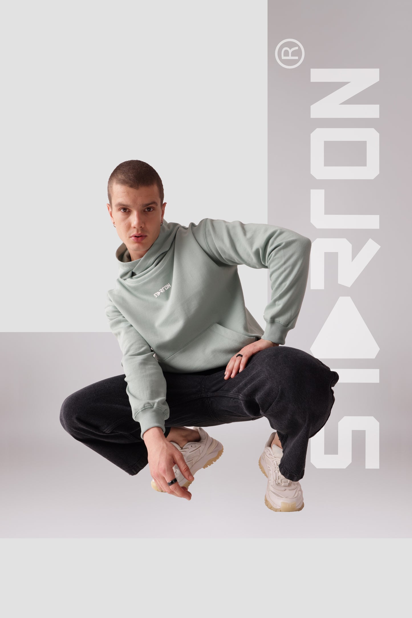 Starton Apparel Cotton Blend Mint Neck Cover Oversized Hoodie