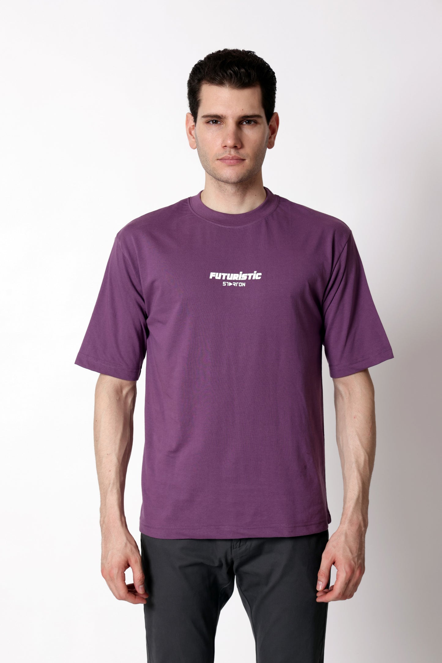 Starton Apparel 100% Cotton Oversize Loose Fit Drop Shoulder Half Sleeve T-Shirt for Men (STM-035 Lavender)