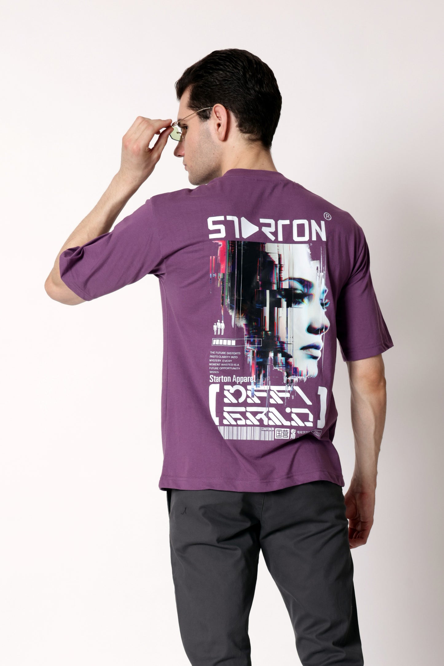 Starton Apparel 100% Cotton Oversize Loose Fit Drop Shoulder Half Sleeve T-Shirt for Men (STM-035 Lavender)