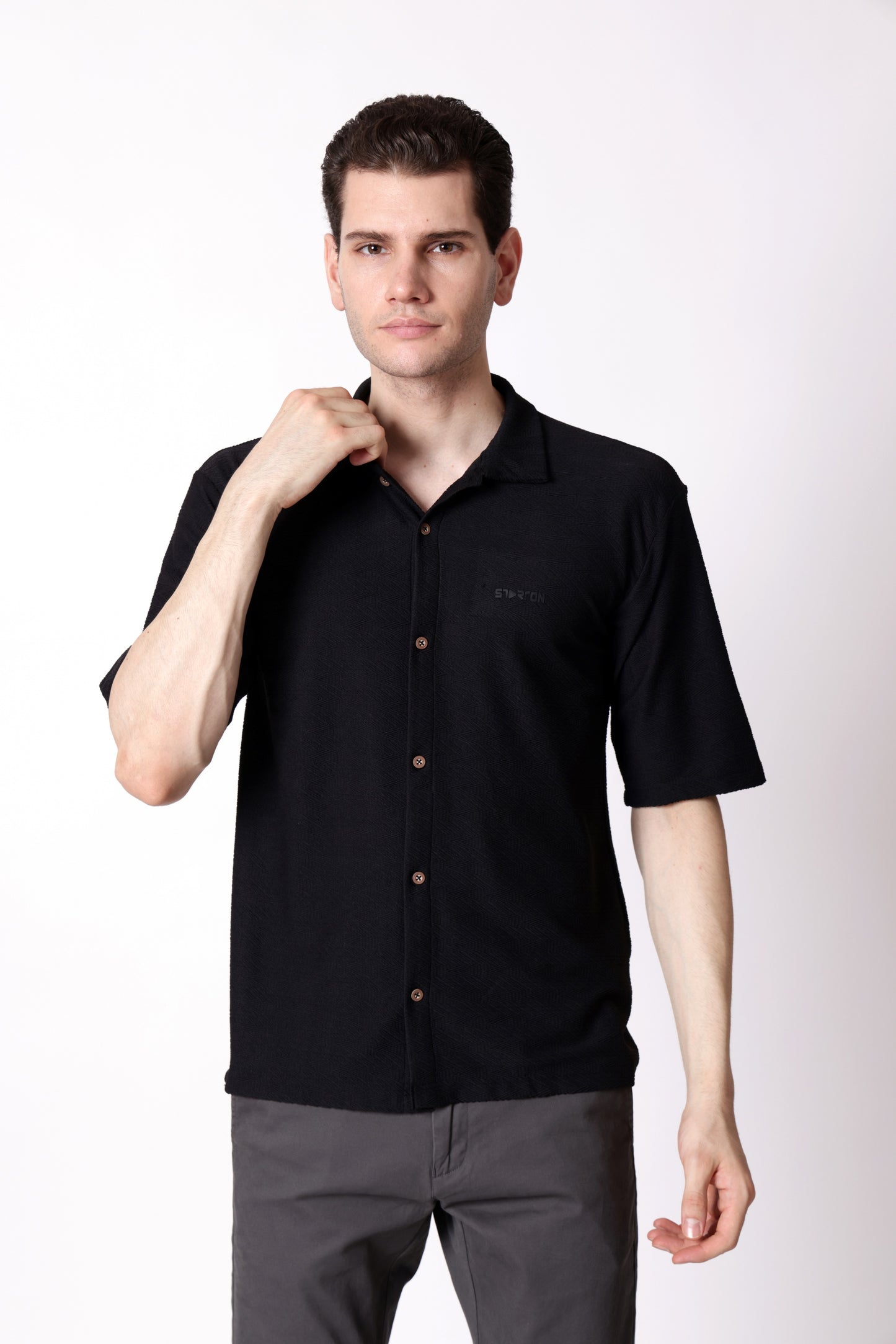 Starton Apparel Half Sleeve Cuban Collar Shirt Men Black