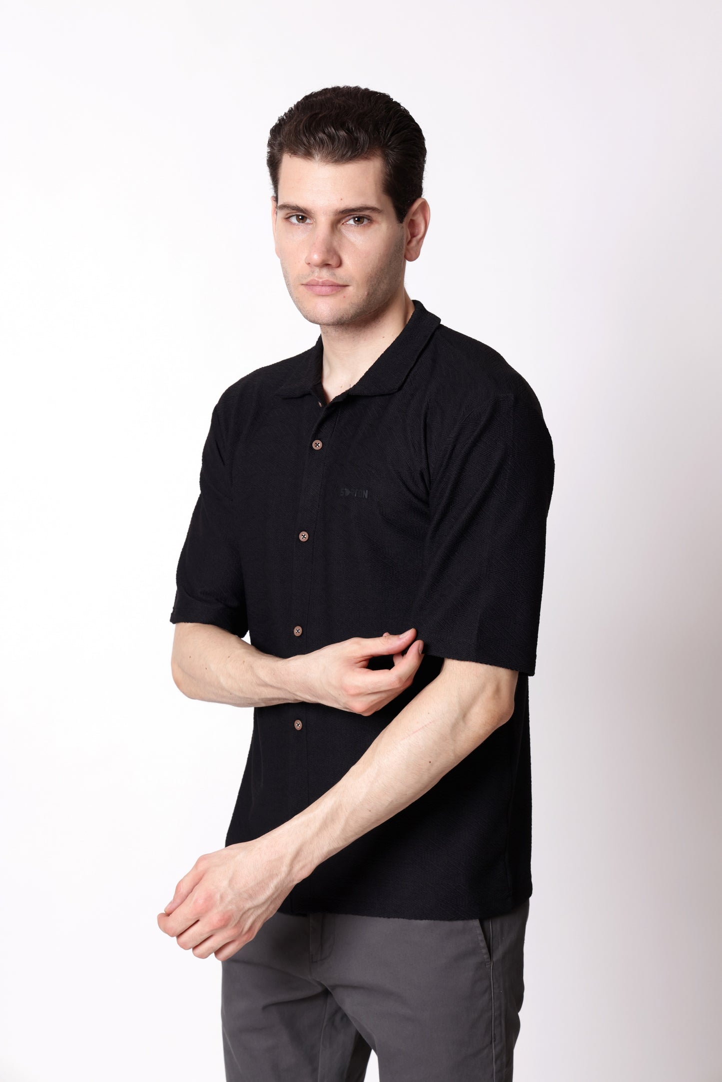 Starton Apparel Half Sleeve Cuban Collar Shirt Men Black
