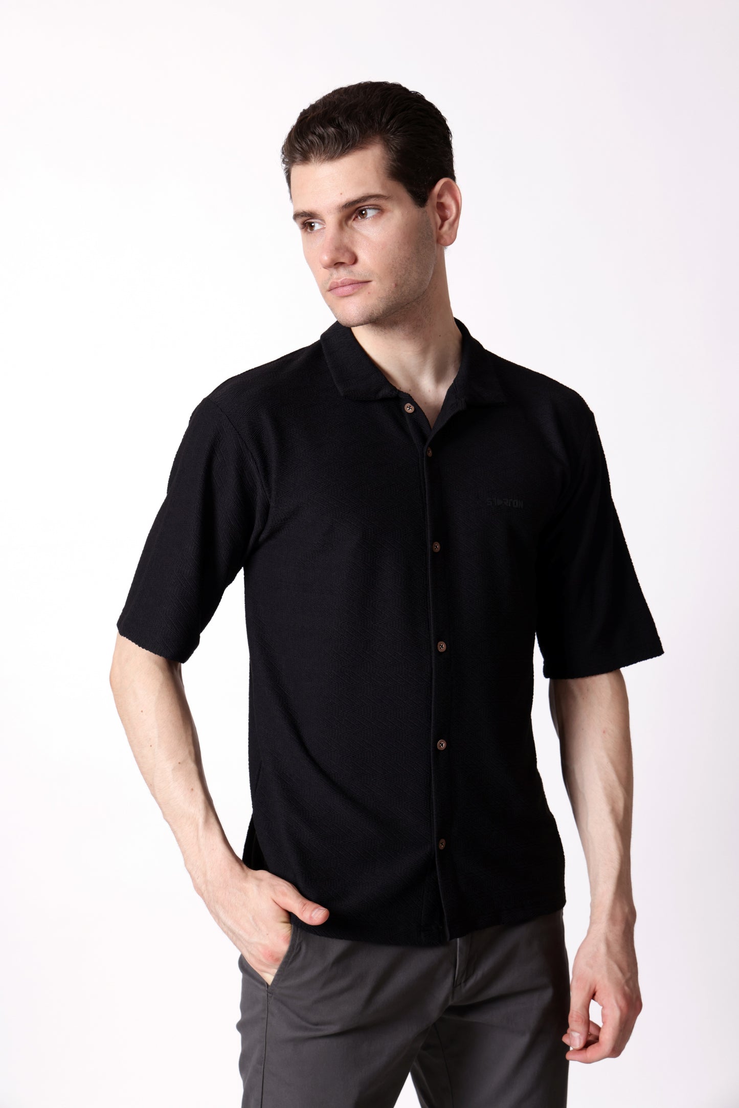 Starton Apparel Half Sleeve Cuban Collar Shirt Men Black