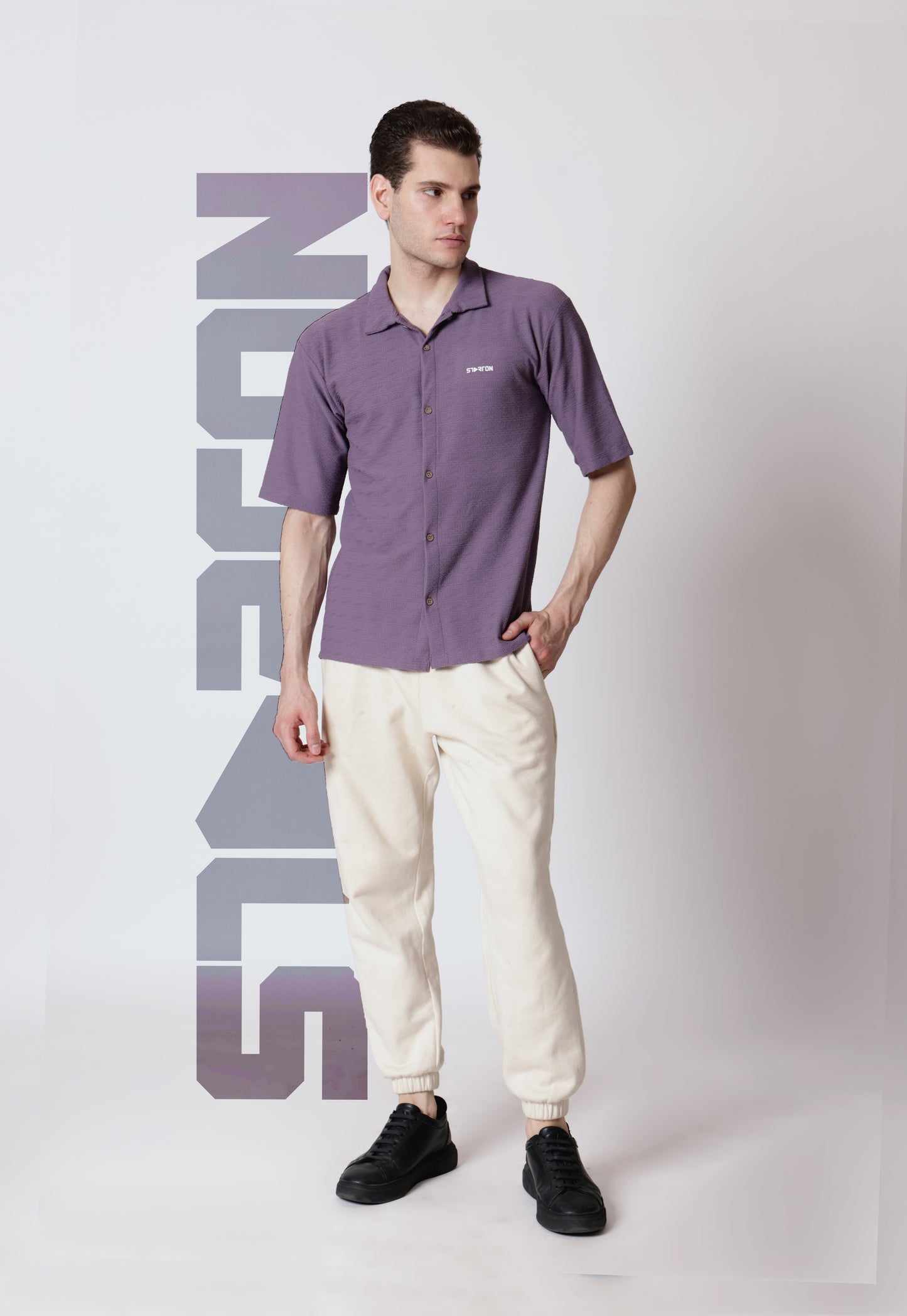 Starton Apparel Half Sleeve Cuban Collar Shirt Men Lavander