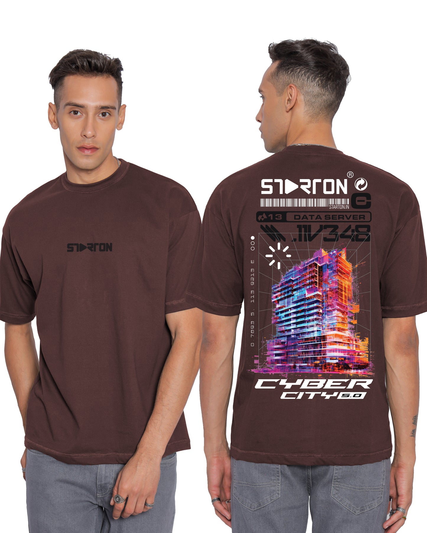 Starton Apparel 100% Cotton Oversize Loose Fit Drop Shoulder Cyber City Print